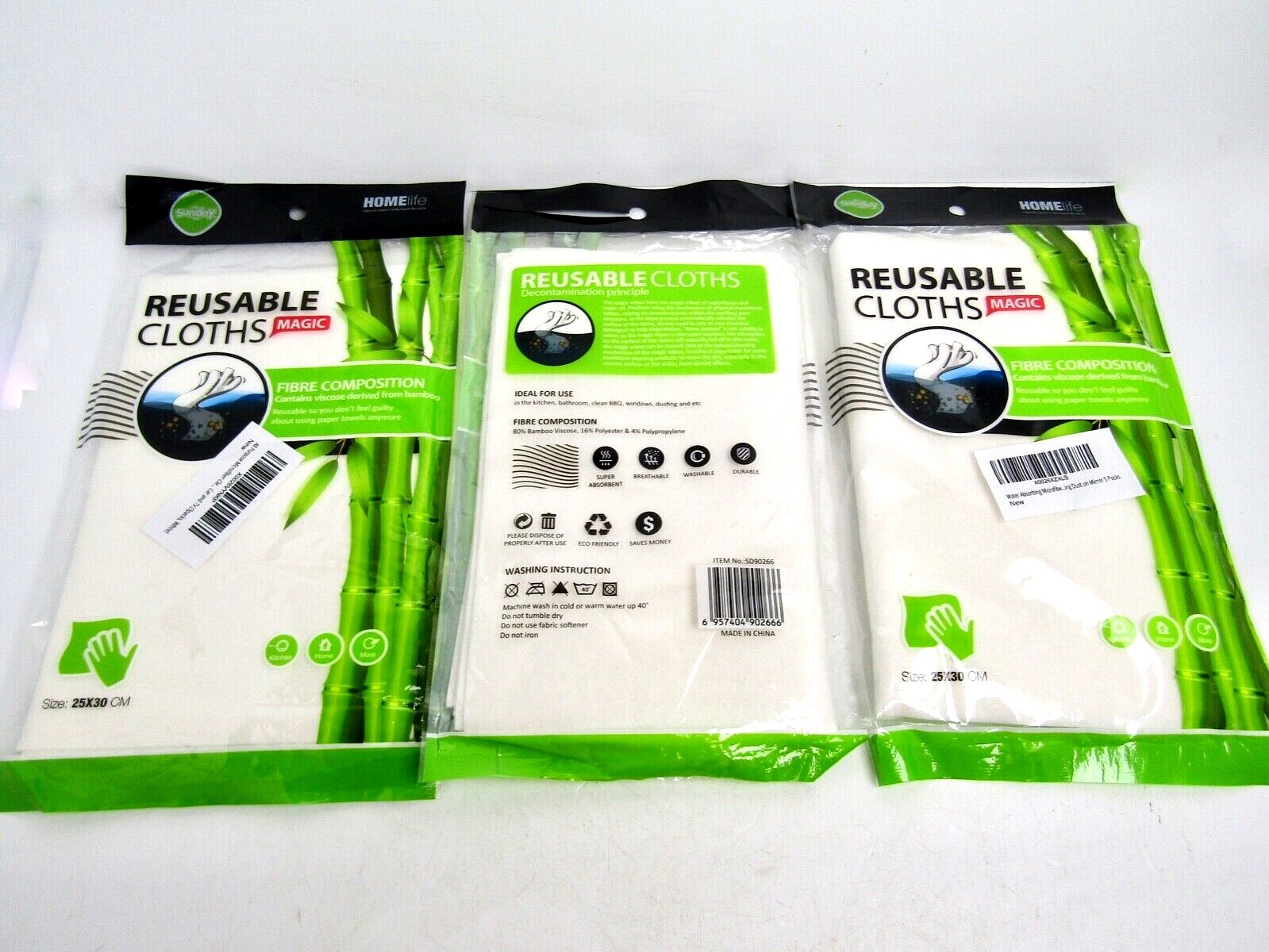 Lot of 3x Reusable Magic Cloths Sunday Home Life 25cm x 30cm 5-Pack Bamboo Fiber