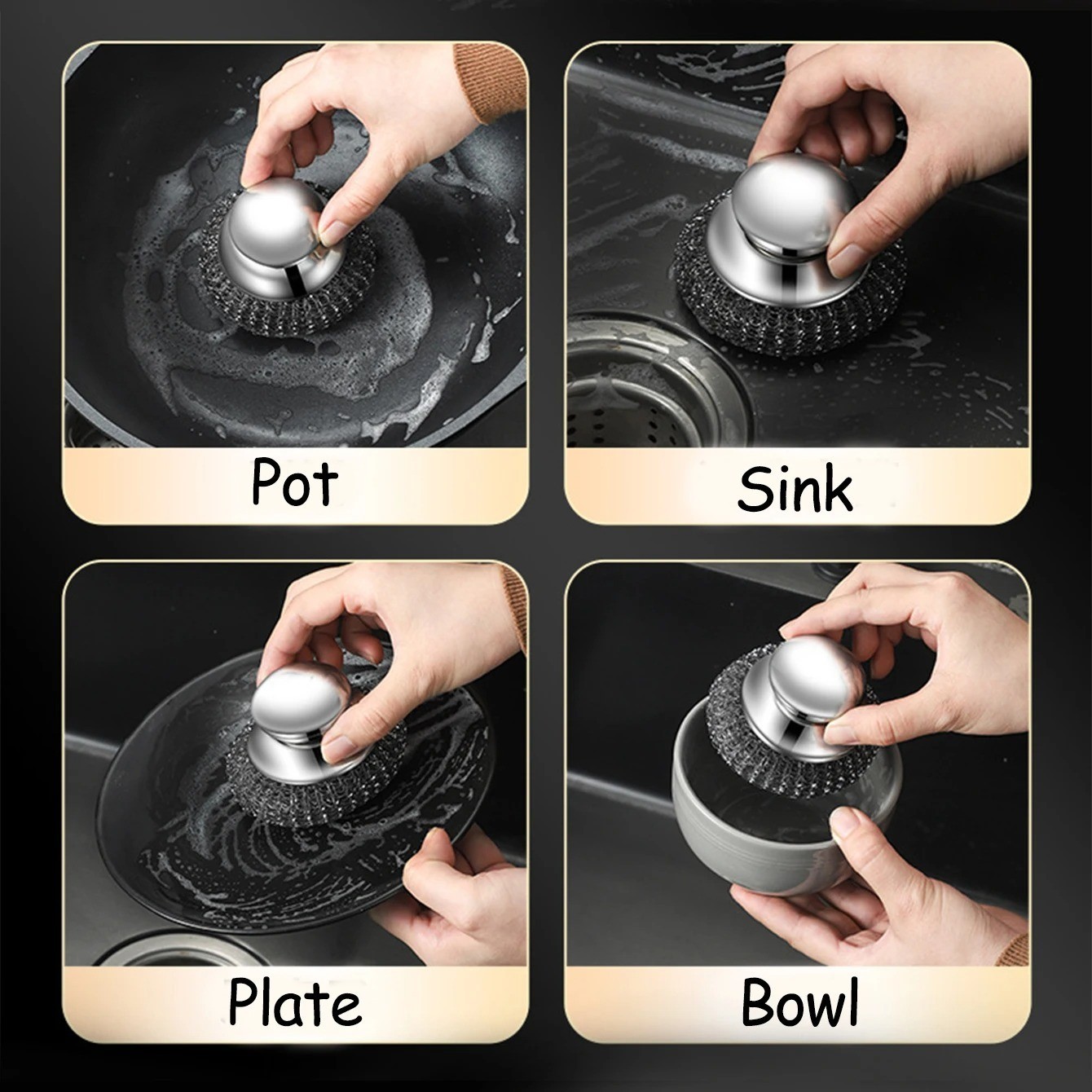 1PC Steel Wool Scrubber with Handle Stainless Steel Cleaning Brushes Cleaning Di
