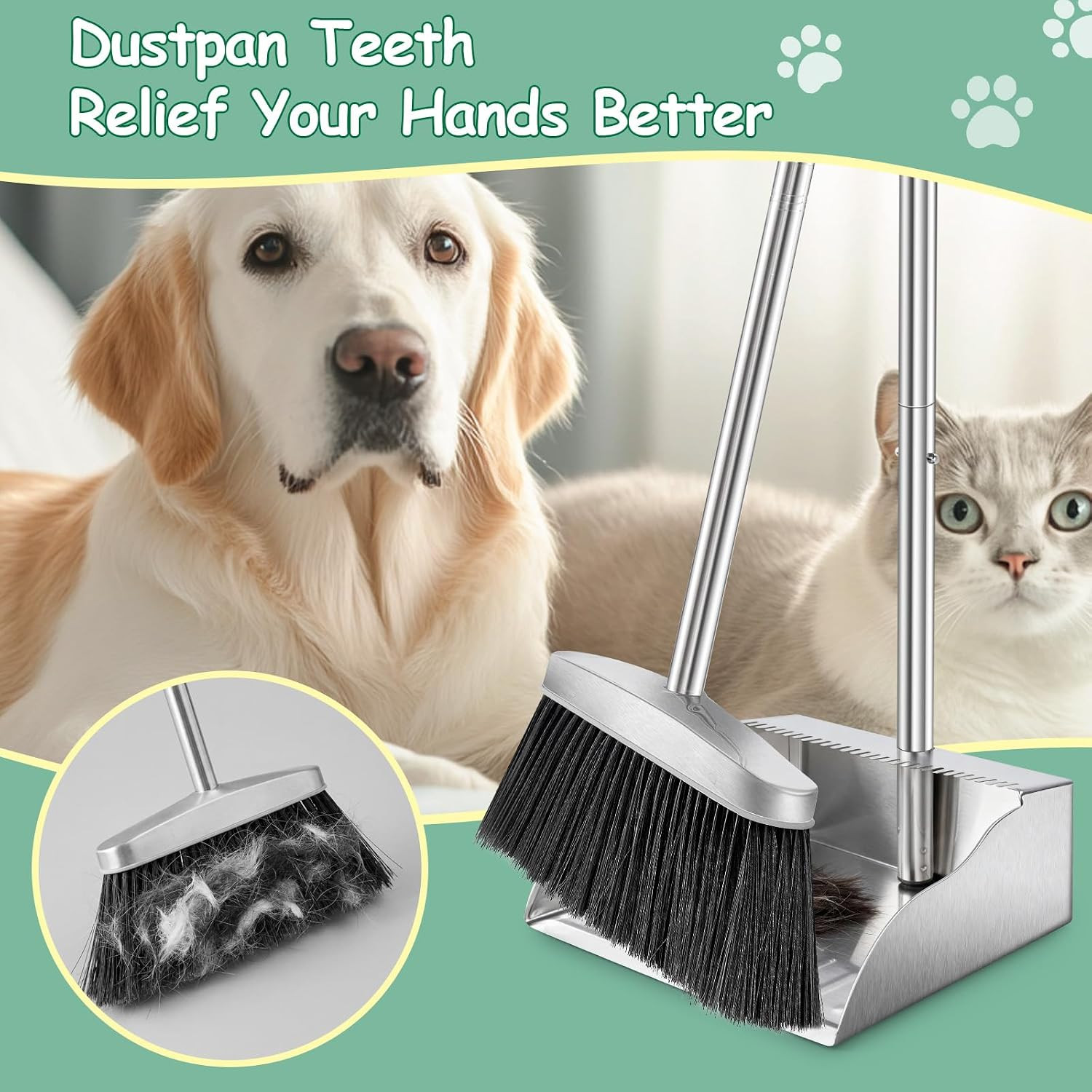 Metal Broom with Dustpan Combo Set-Long Handle Broom with Dustpan,Heavy Duty