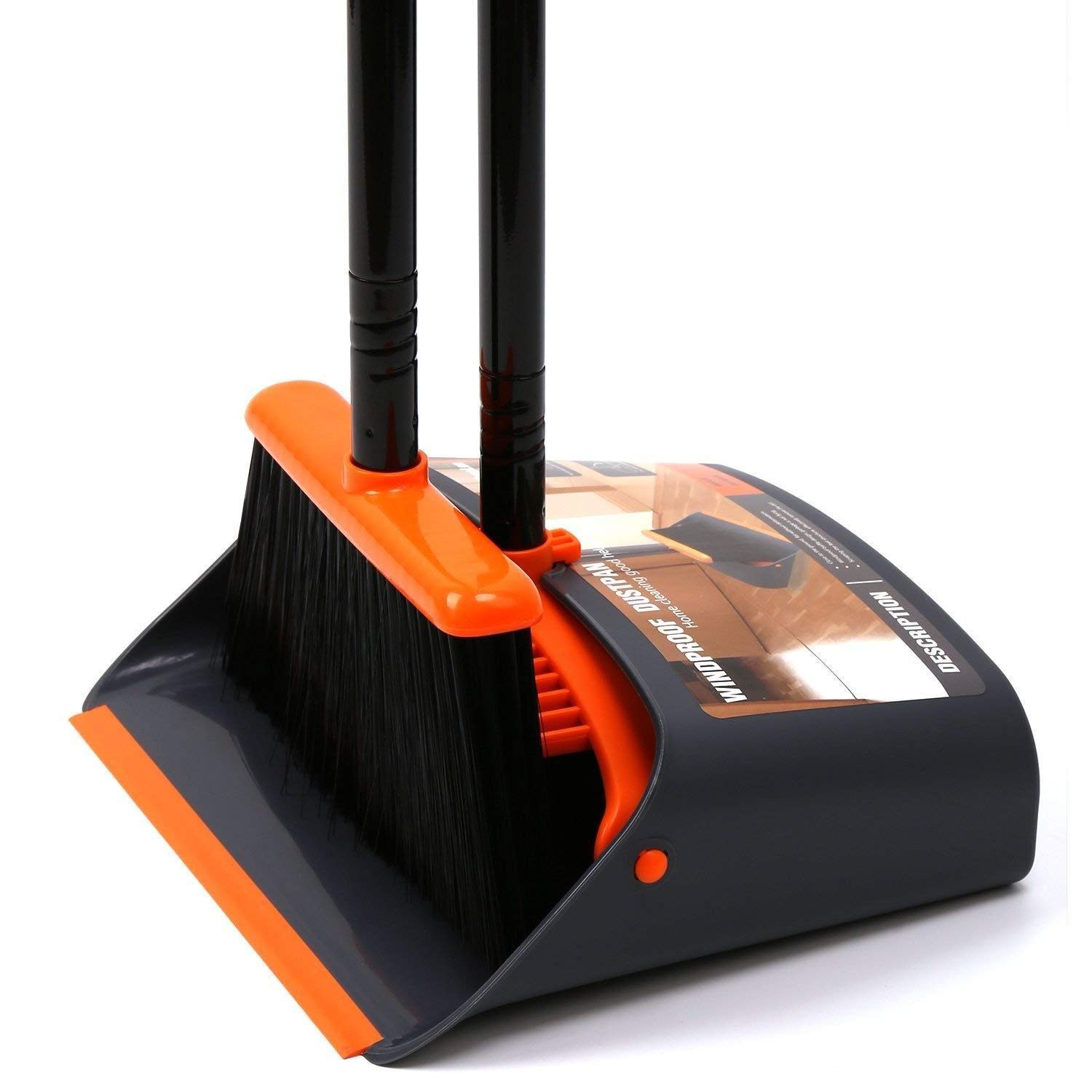 Broom and Dustpan Set with 52″ Long Handle for Home Kitchen Room Office Lobby…