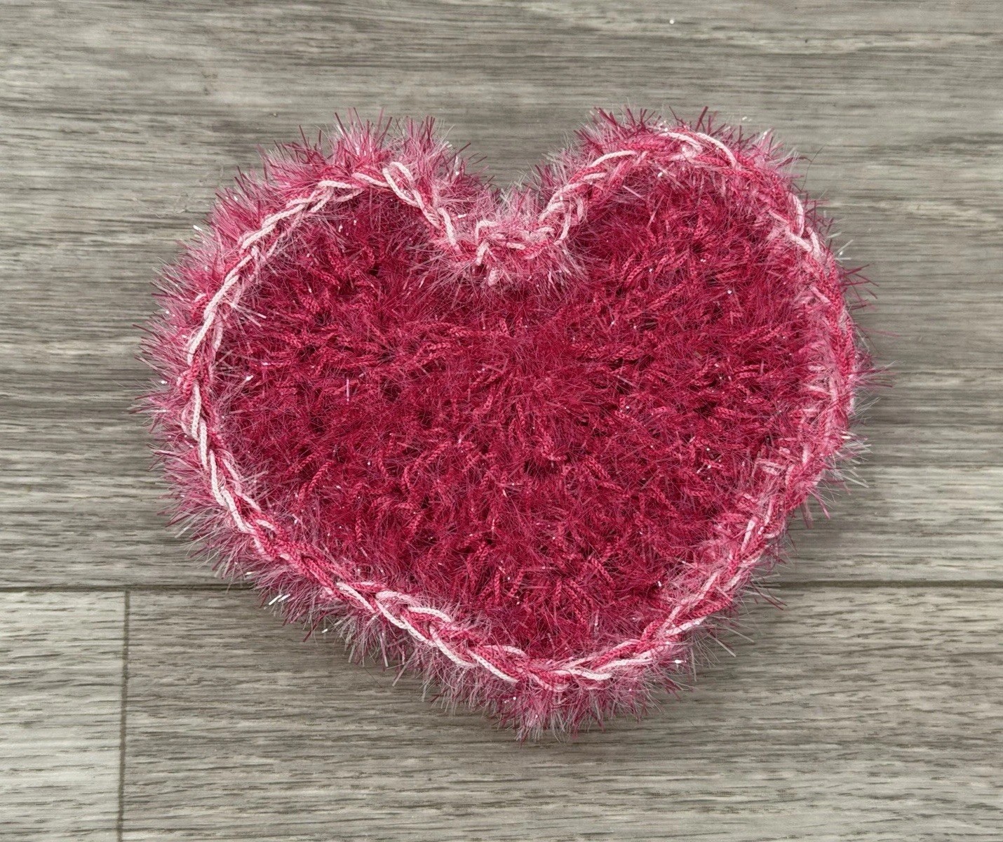 Handmade Dish Scrubber Silver Sparkle Heart Shape Non-Scratch Scrubby 3.75”