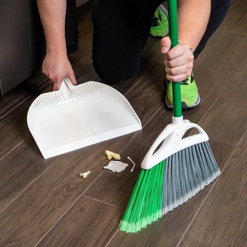Large Precision Angle Broom with Dustpan: Steel Handle, Grip Handle, Hanging