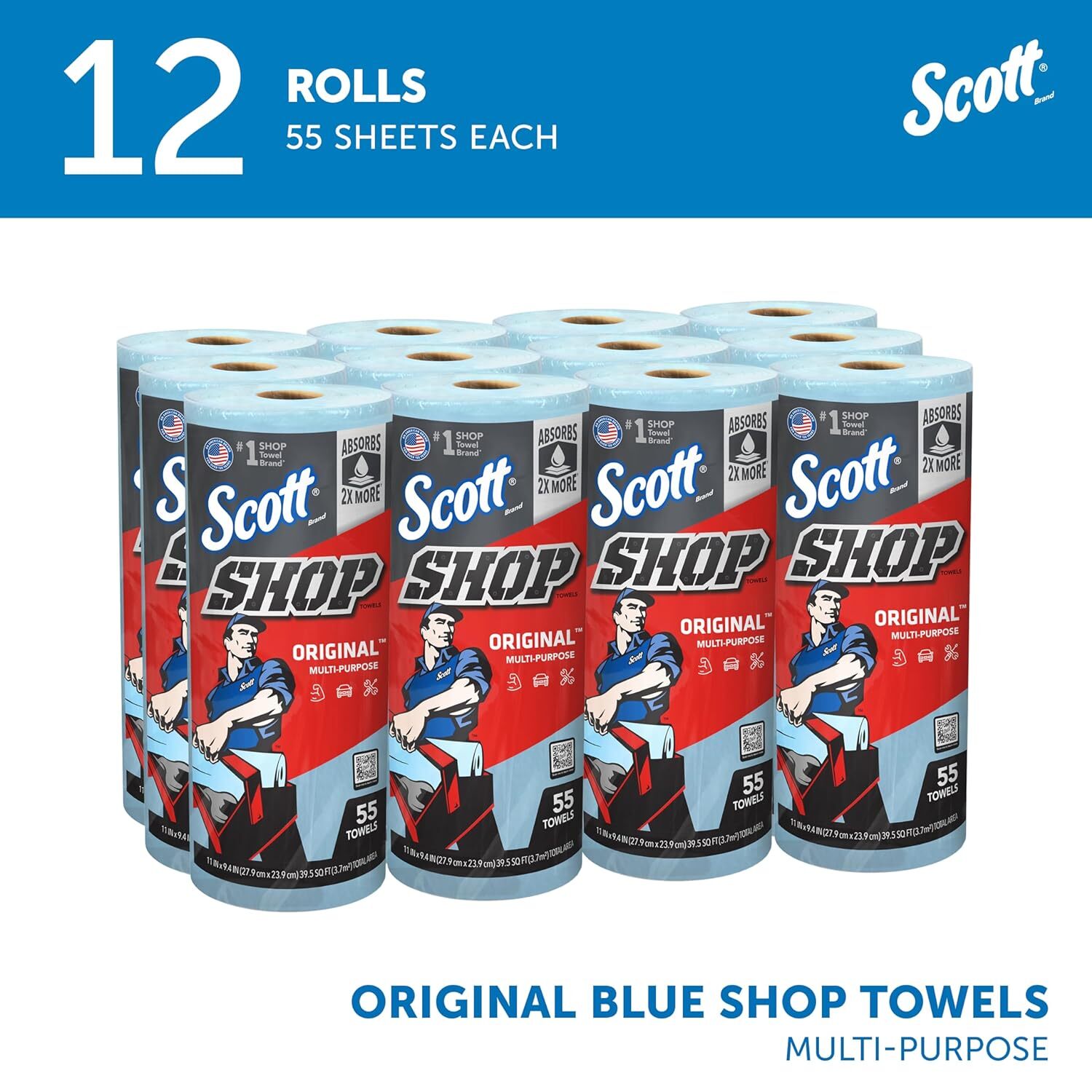 Scott Shop Towels Original (75130) Blue Shop Towels 1 Roll/Pack 12 Packs/Case US