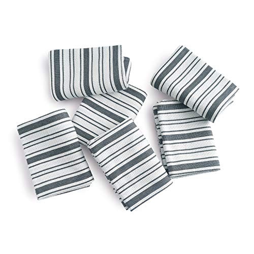 Kitchen Towels Set – (20’’ x 30’’) Extra Pack of 6 Dark Grey Multi Striped