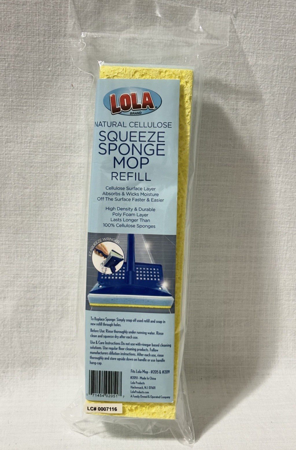 LOLA Natural Cellulose Squeeze Sponge Mop Refill, 9″ Fits Lola Mop 205 & 209
