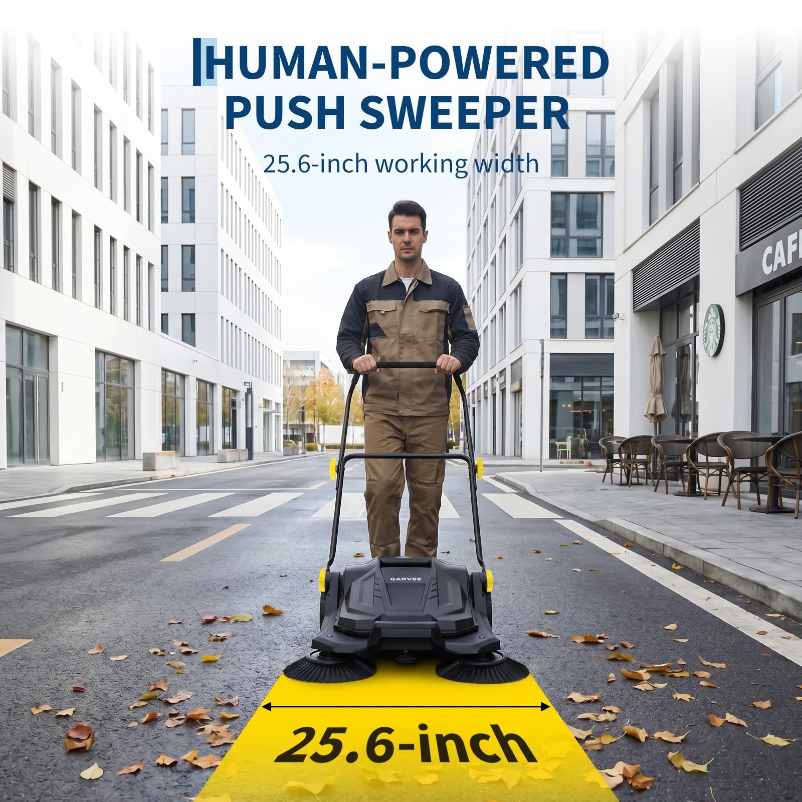 25.6″ Width Manual Sweeper Walk-Behind Hand Push Floor Sweeper Adjustable Handle