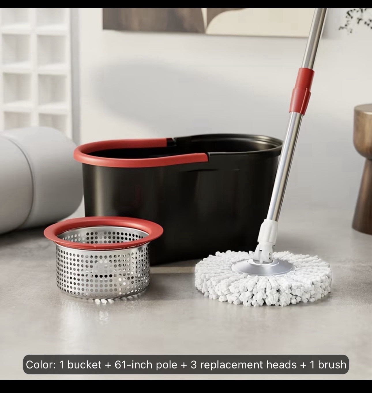 Spin Mop & Bucket Set With Wringer 360* Rotation Mop & 3microfiber Refill Heads