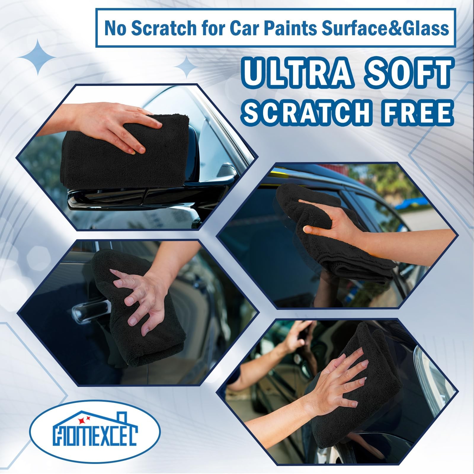 HOMEXCEL Professional Large Microfiber Car Drying Towels 31 x 24 Inch, Black