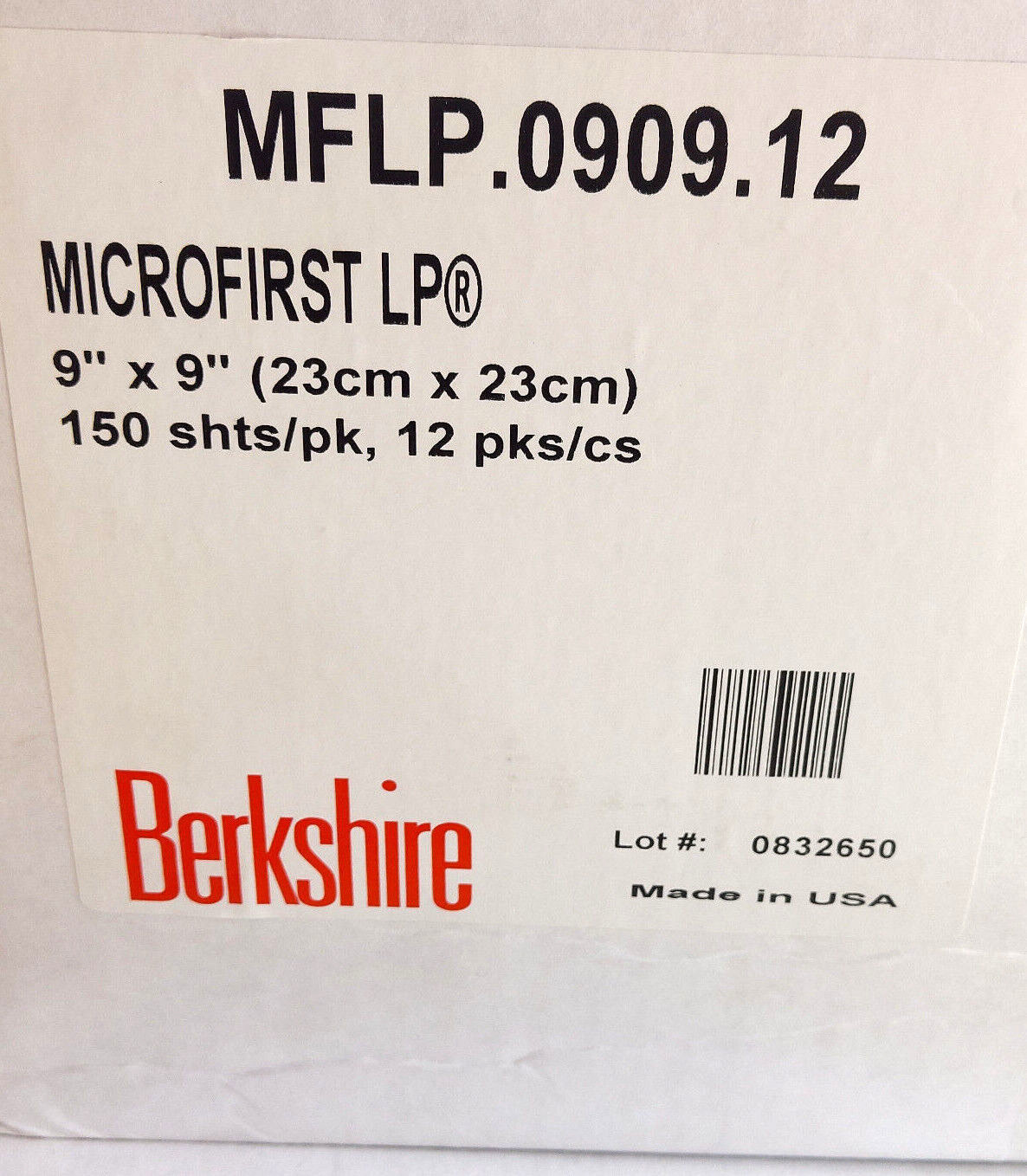 Berkshire Cleanroom Wipes 9″ X 9” MICROFIRST 150-Sheets MFLP.0909.12 *Sealed*
