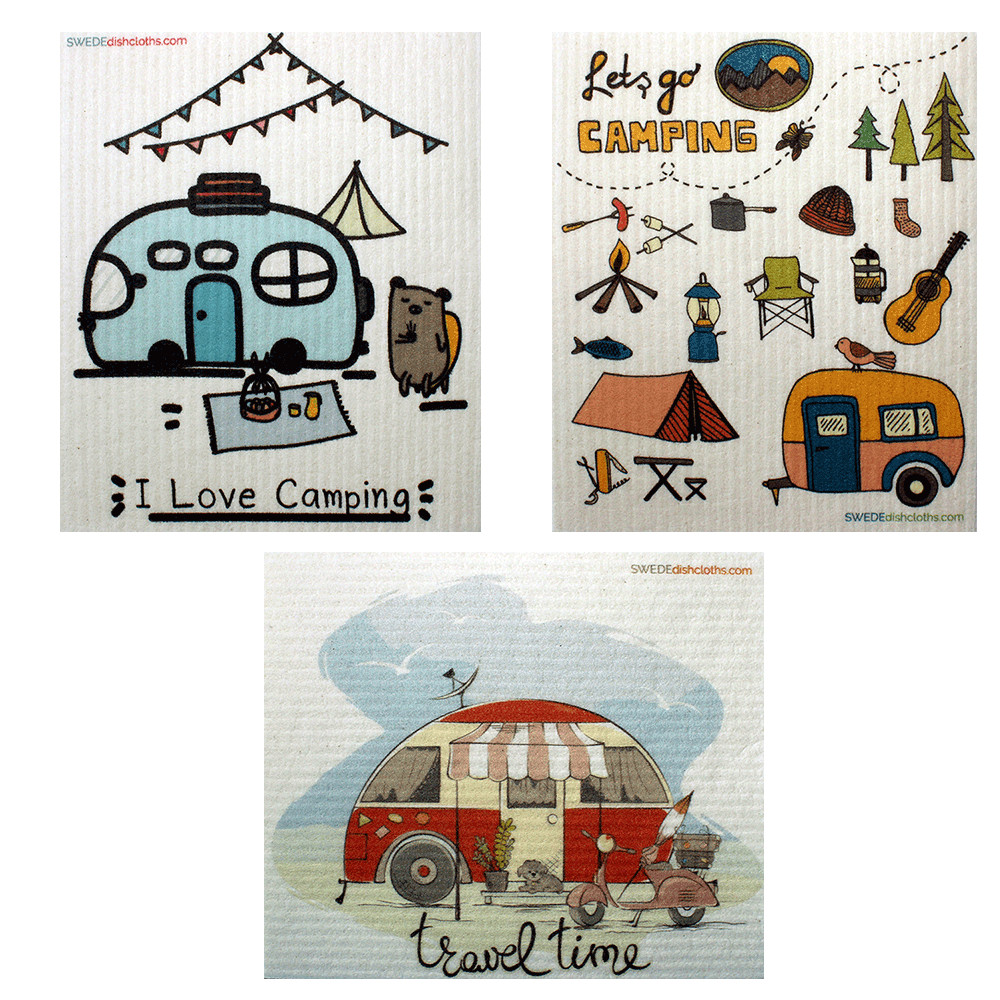 Mixed Camping Set of 3 (One of each design) Swedish Dishcloths ECO friendly, Ab