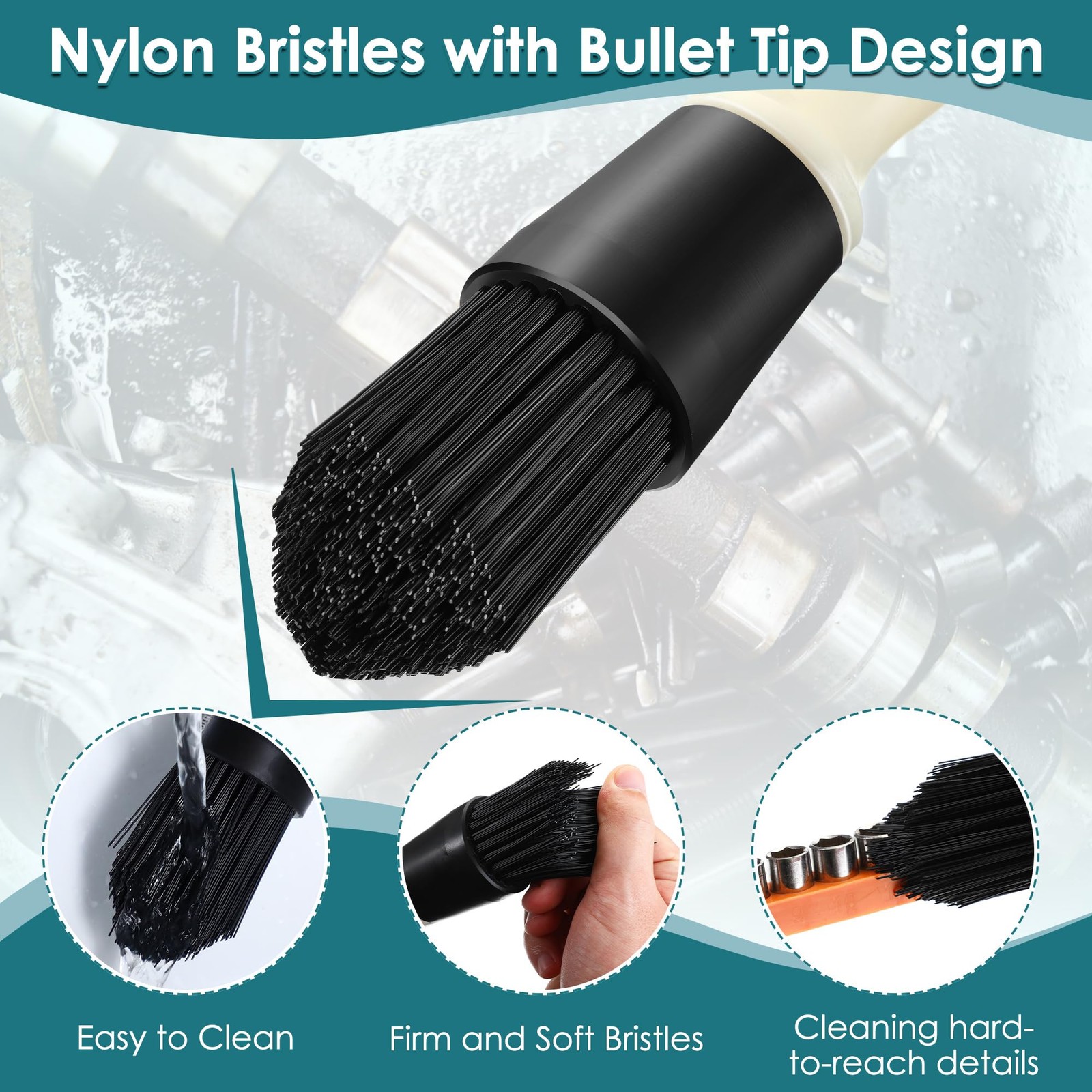 Dreyoo Parts Washer Brush with 27.5 Inch Flow Hose, Wear Resistant Black