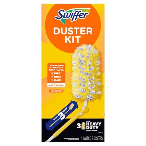 Swiffer Duster Kit with 3 ft Extendable Handle, Heavy 4 Piece Set, Yellow