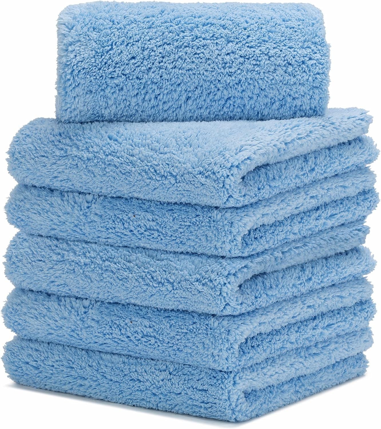 6 Soft Blue Microfiber Towels for Optimal Car Care – Edgeless & Highly Absorbent