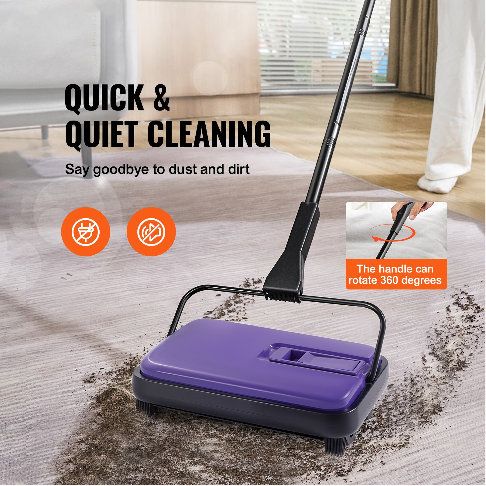Carpet Floor Sweeper Manual 6.7 inch Width Sweeping Paths Non Electric