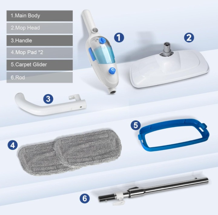 Mopa a vapor para pisos duros con vapor ajustable, cable largo y 2 paños, Nuevo