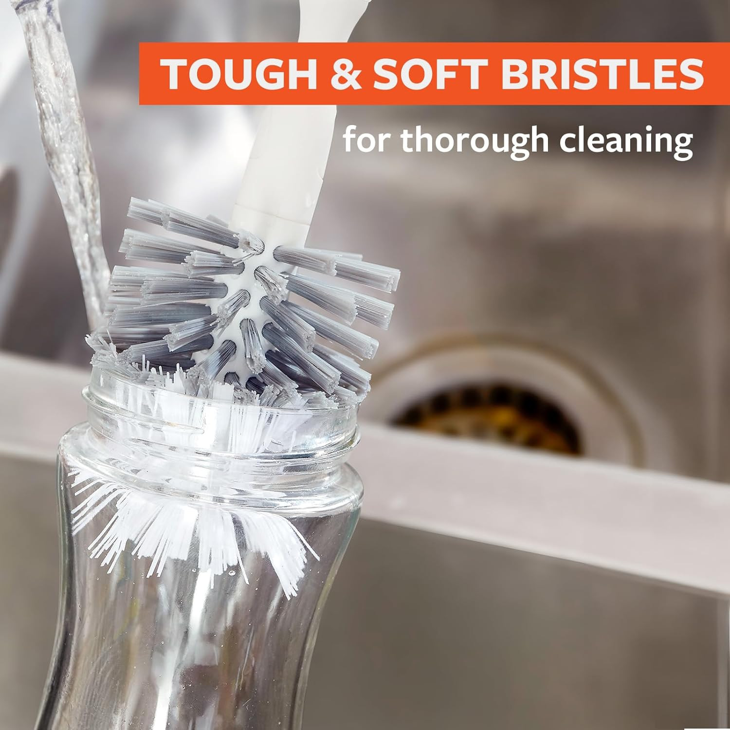 Full Circle Clean Reach – Bamboo Long Handle Bottle & Mug Brush with Replaceable