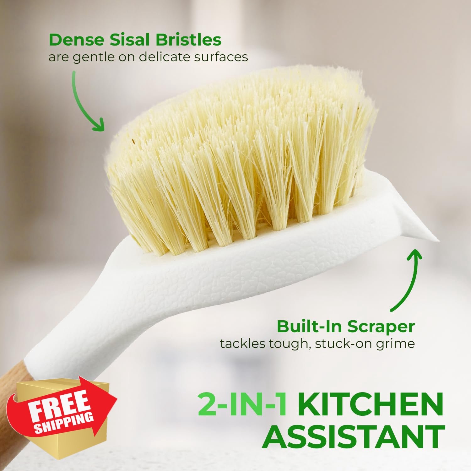 AIRNEX Wooden Dish Brush Set of 2 – Dish Brush with Handle Made of Wood and S…