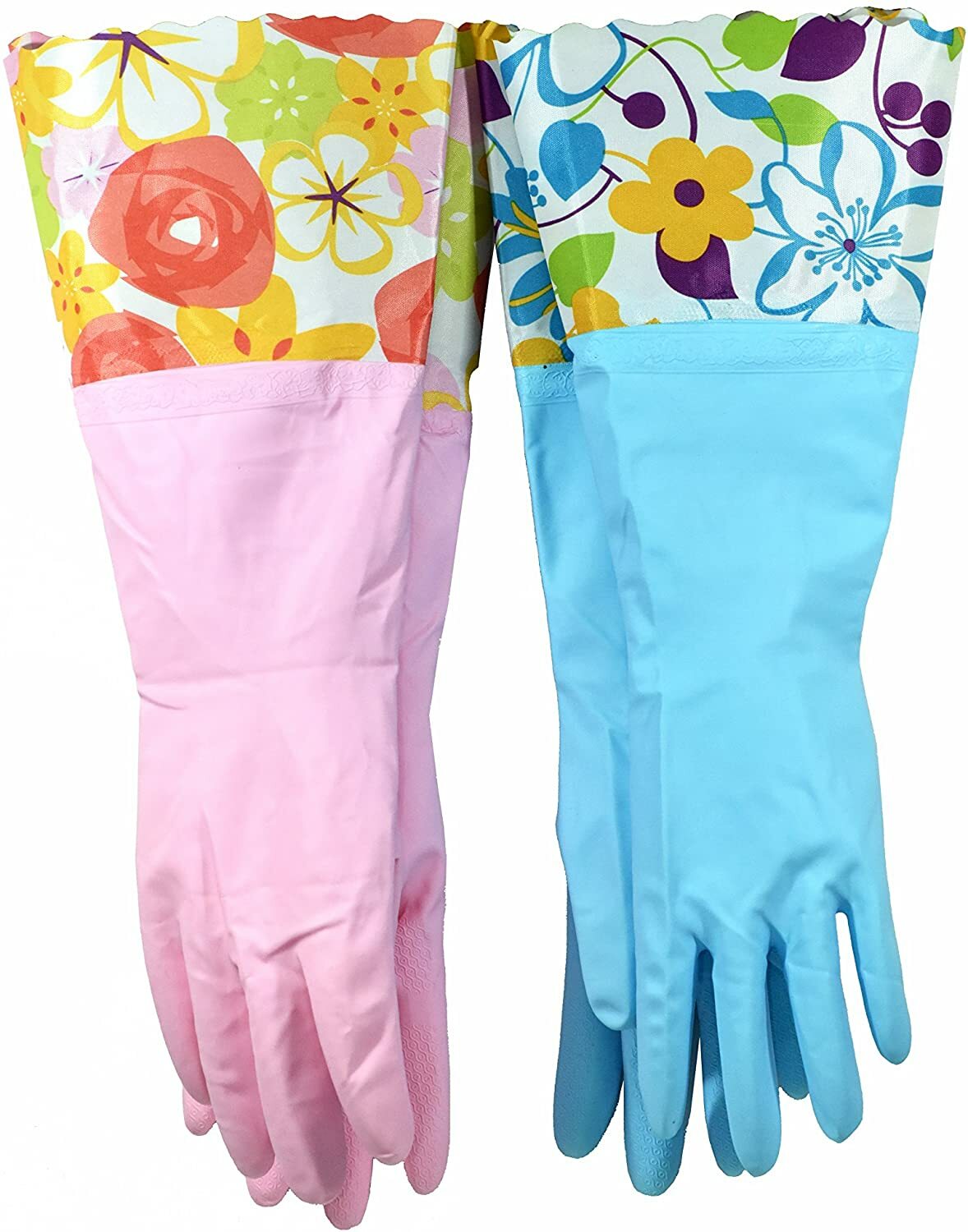 2 PAIRS Household Gloves Latex Free Cleaning Gloves Soft Lining Long Grip 15″