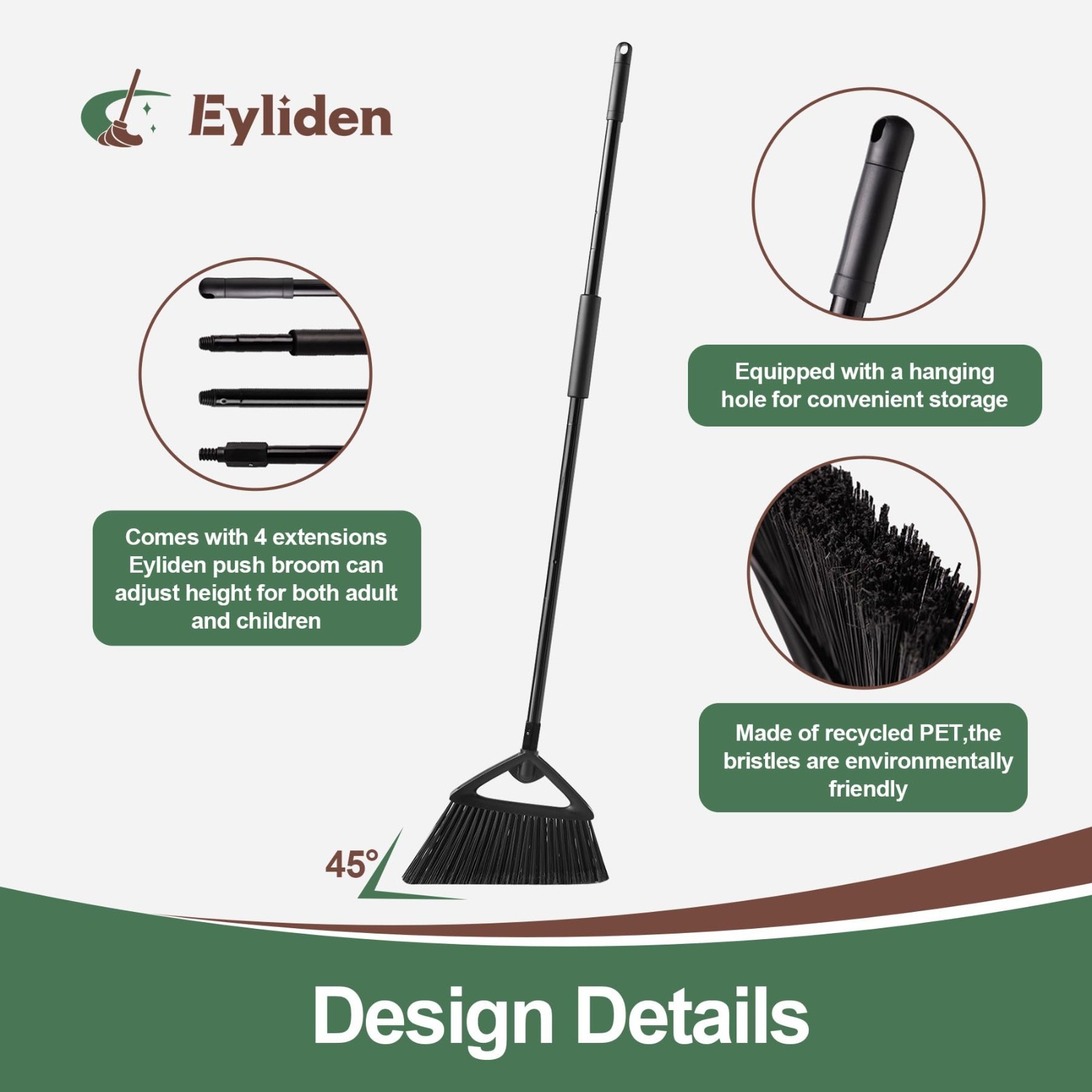 Heavy-Duty Angle Broom 57″ Long Handle – Indoor/Outdoor Cleaning Tool, Fine Dust