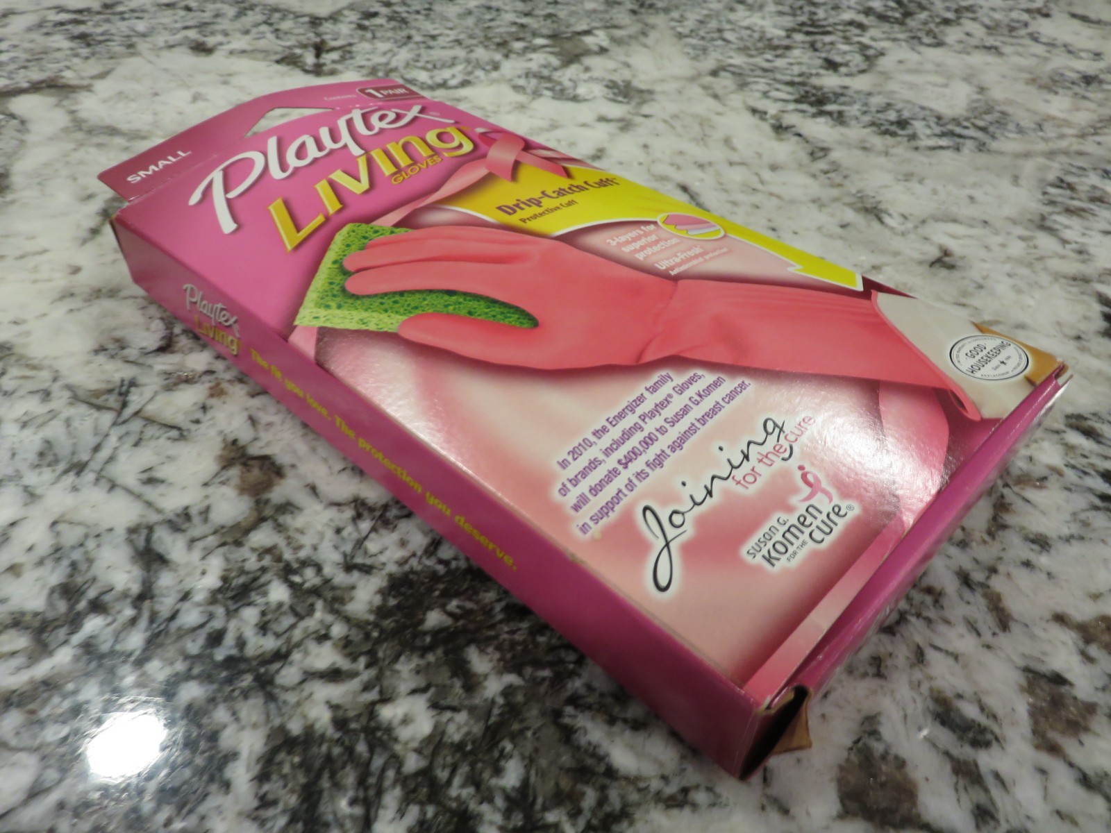 Playtex Living Gloves Drip-Catch Cuff Small Pink Limited Edition Susan Komen NOS