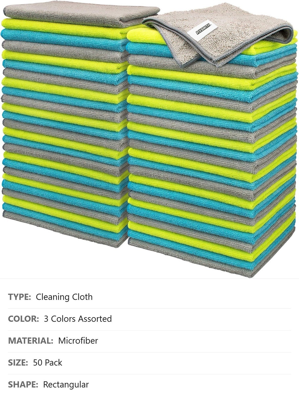 Microfiber Cleaning Cloths, 50 Pack, 12 x 16 in, 3 Colors Assorted