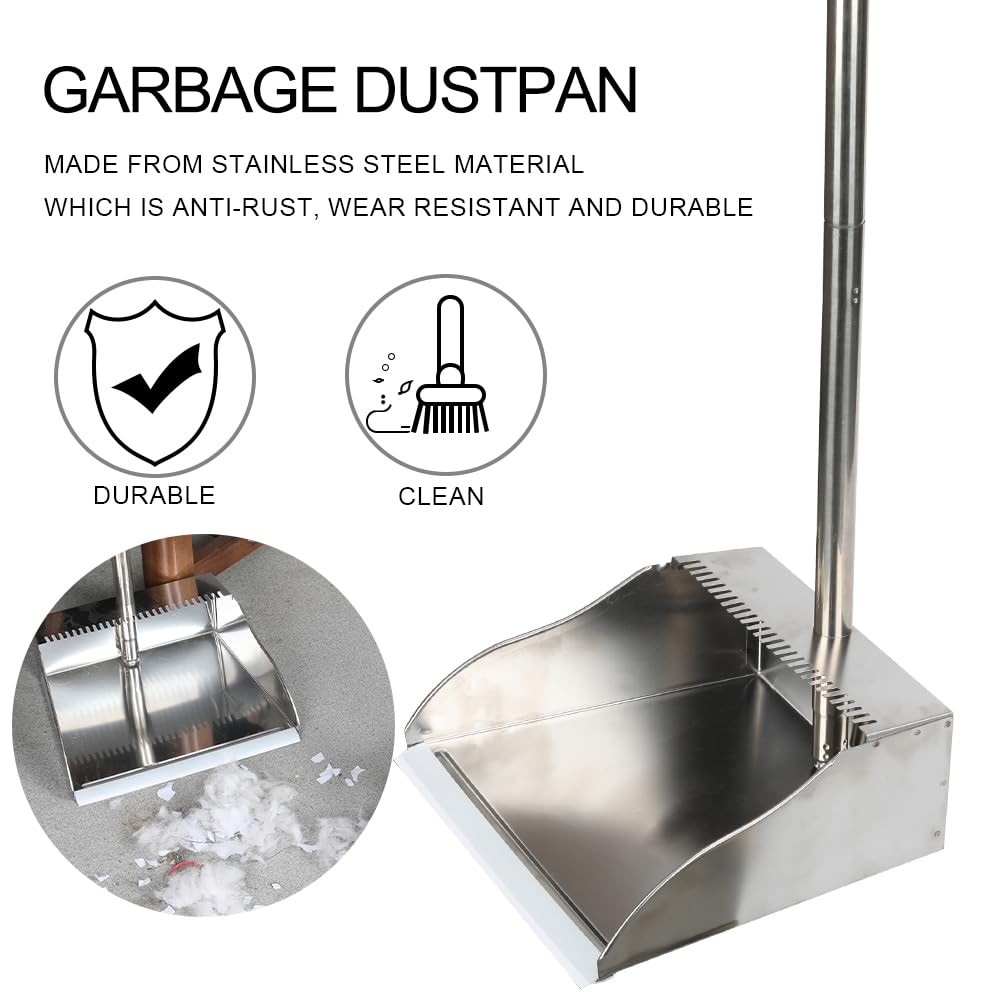 Stainless Steel Dustpan Metal Dustpan with Handle Heavy Duty Dust Pan Upright…