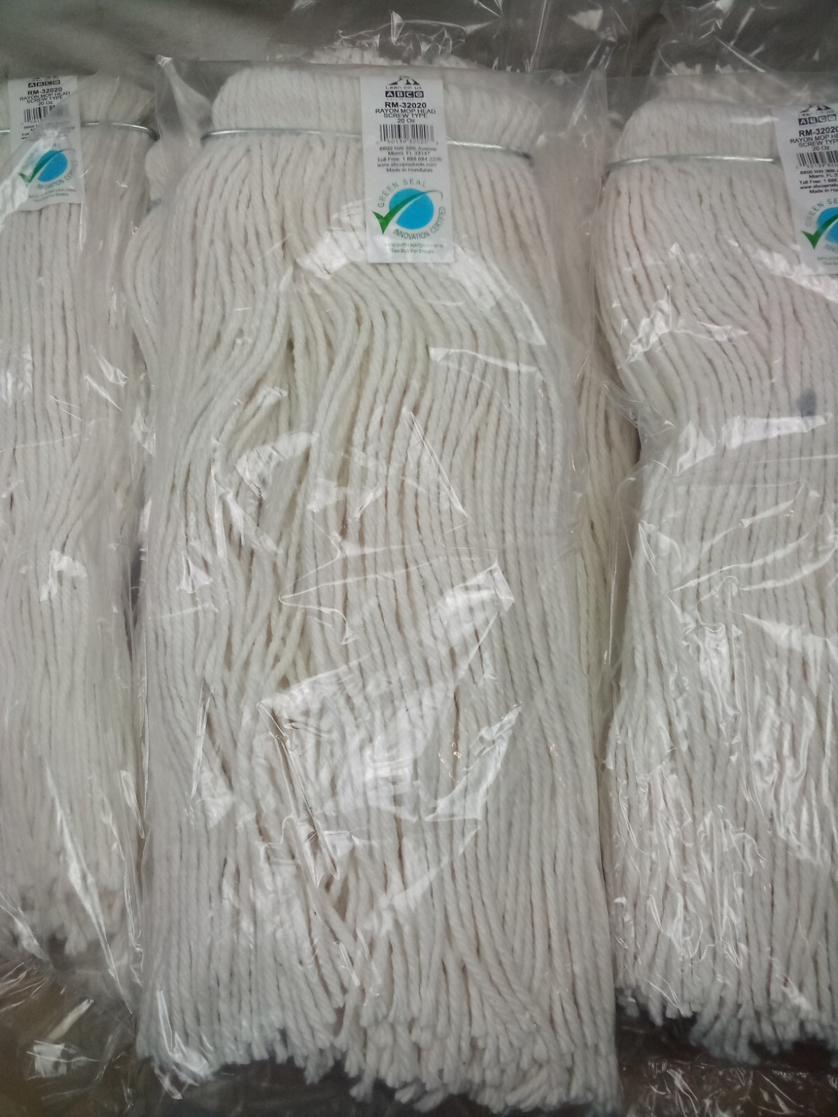 (5) ABCO, 20 OZ, White Yarn 4 Ply Rayon Mop Head RM-32020 Screw Type