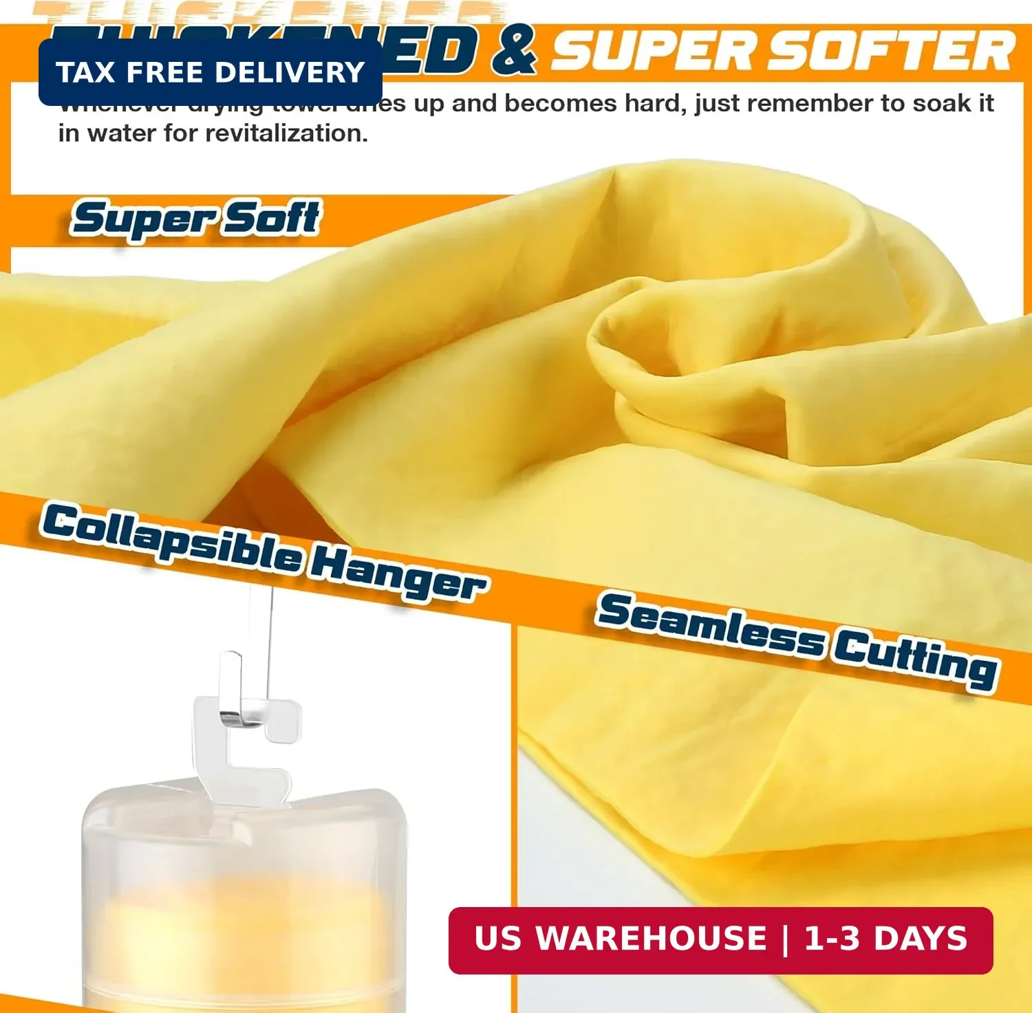 Premium Shammy Towel 2 Pack 26″x17″ Super Absorbent Car Drying Towel, Soft Reusa