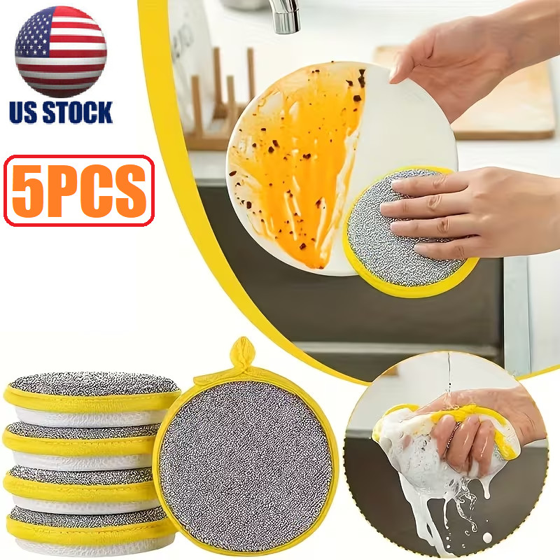10× Reusable Double-Sided Dishwashing Microfiber Sponge Kitchen Cleaning Pads US
