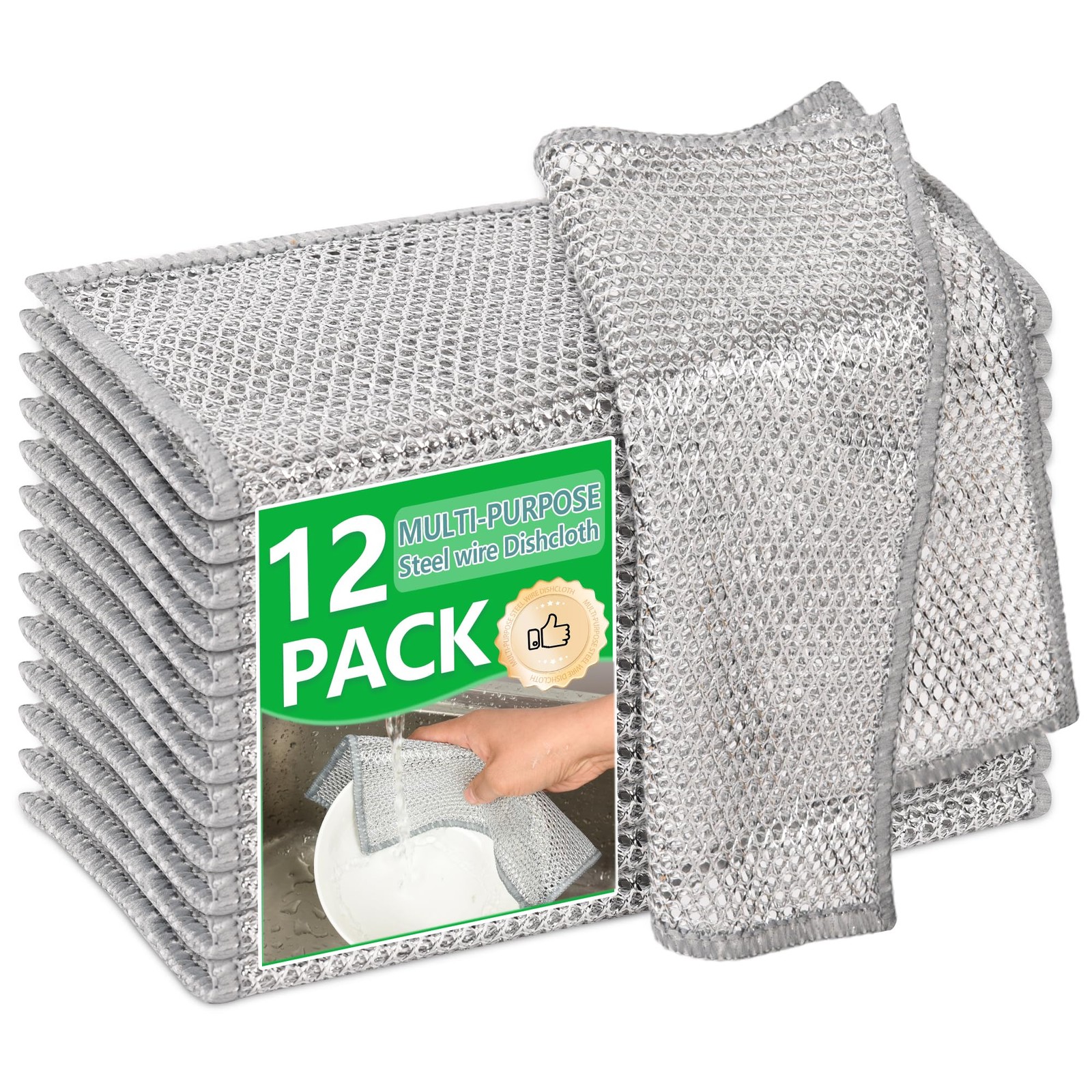 WUYILED 12Pcs Non Scratch Wire Dish Cloth, Multipurpose Wire Dishwashing Rags…