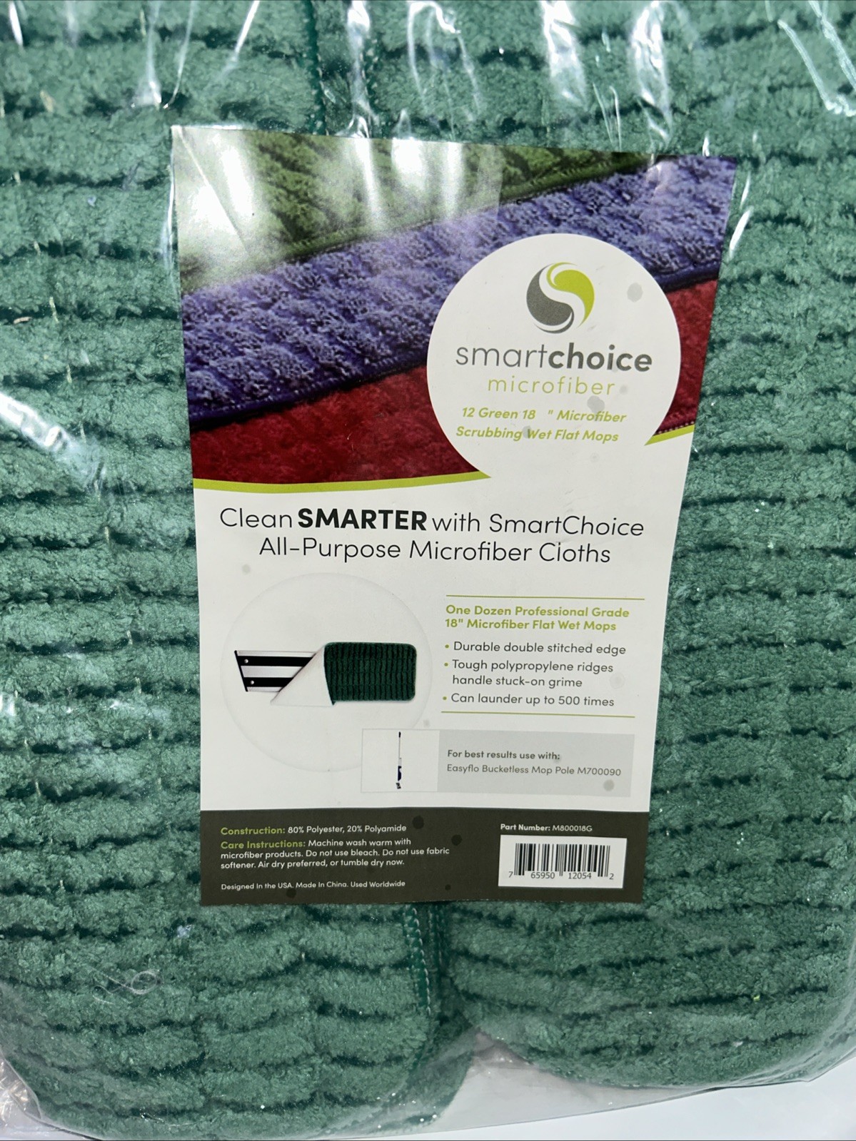 12 Pack of Microfiber Reusable Wet Mop Pads – Green – 18 inch X 5”inch Mop Pads