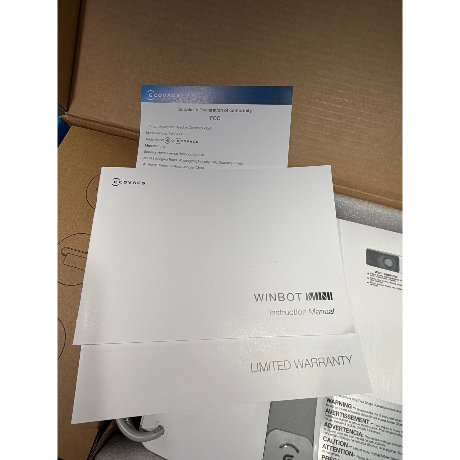Ecovacs WINBOT Mini WG841-01 Robotic Window Cleaner Box Tested Open Original Box