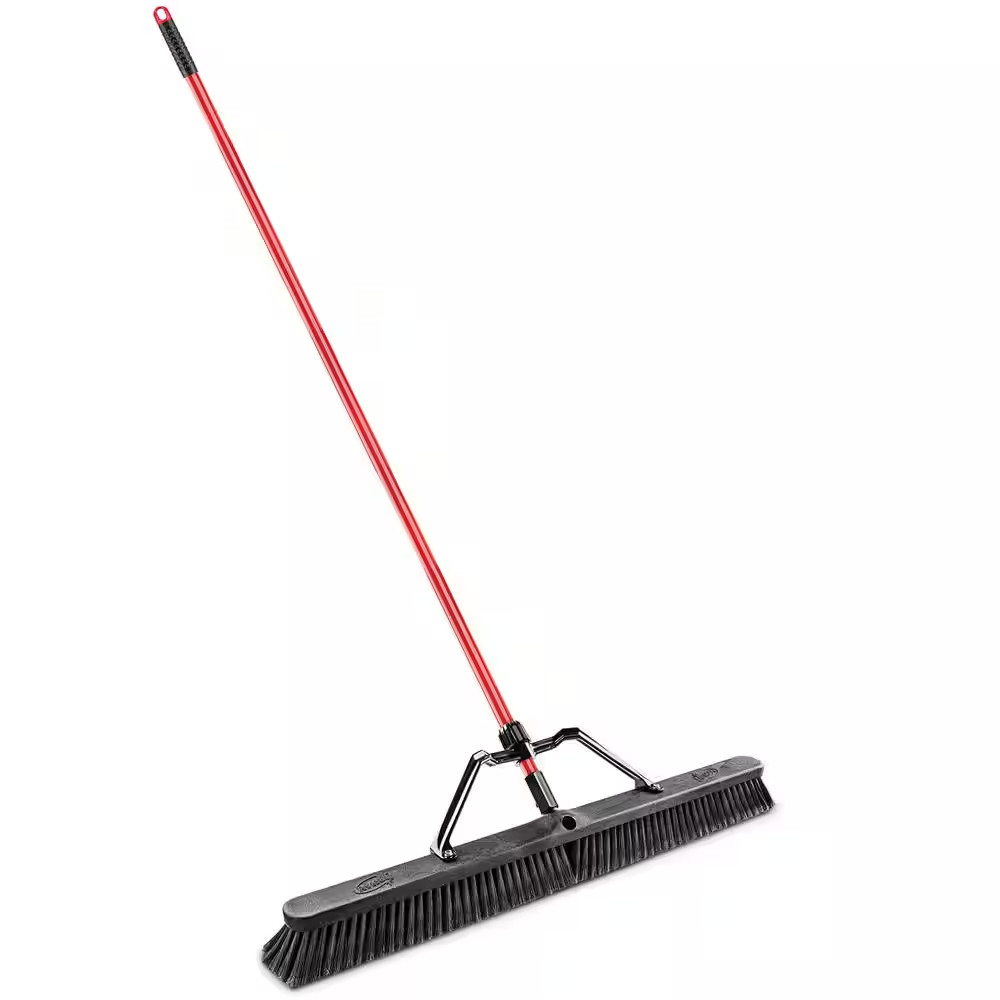 NEW Heavy Duty Push Broom Set 36in Smooth Surface with Brace & Steel Grip Handle