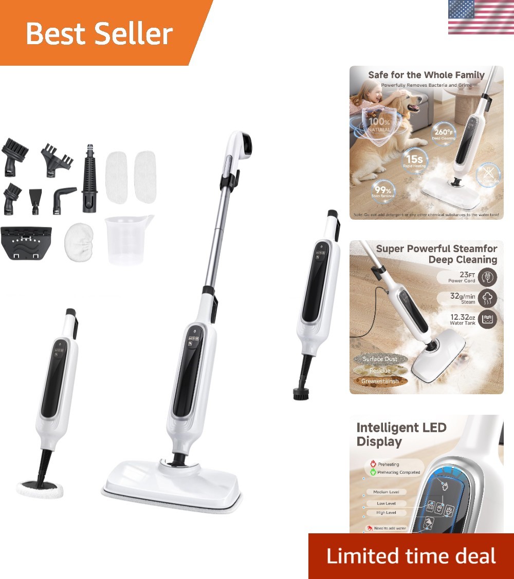 Powerful Steam Mop with Adjustable Height and LED Display – Fast 15s Heat