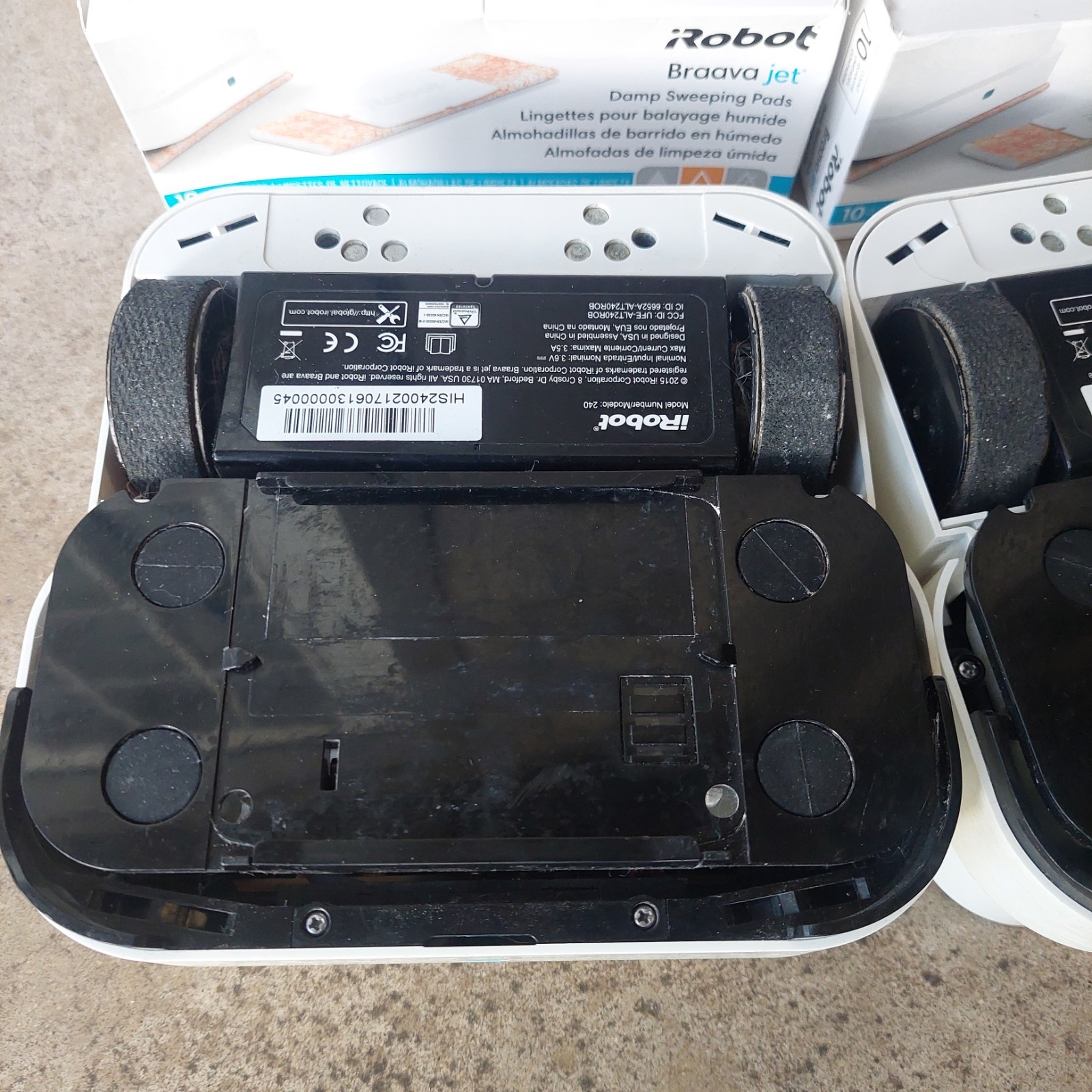 Lot Of 2 iRobot Braava Jet 240 Robot Mops w/ 1 Batteries, 1 Charger