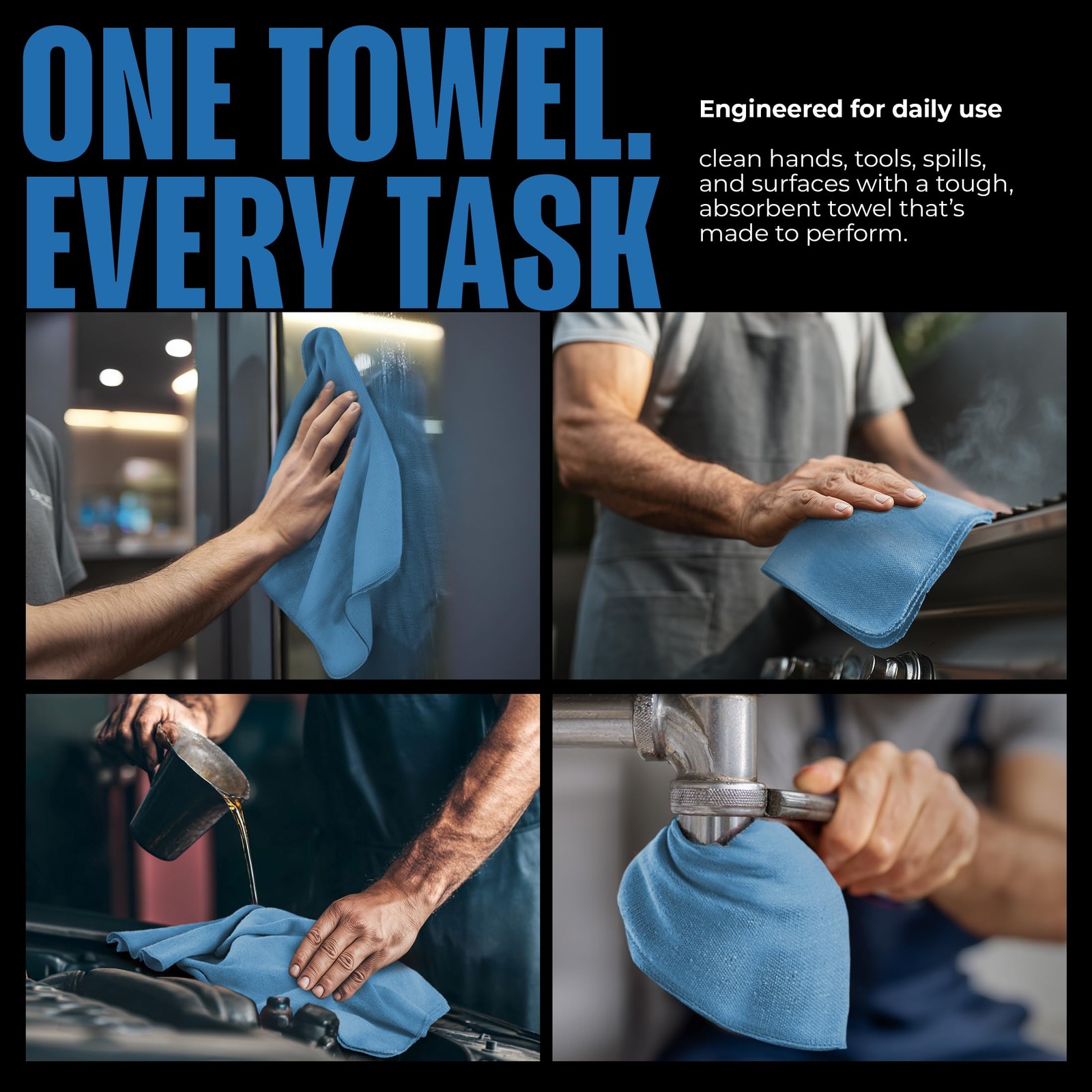 Cotton Shop Towels 12×14 Inch, 100 Pack Soft Absorbent Reusable – Durable