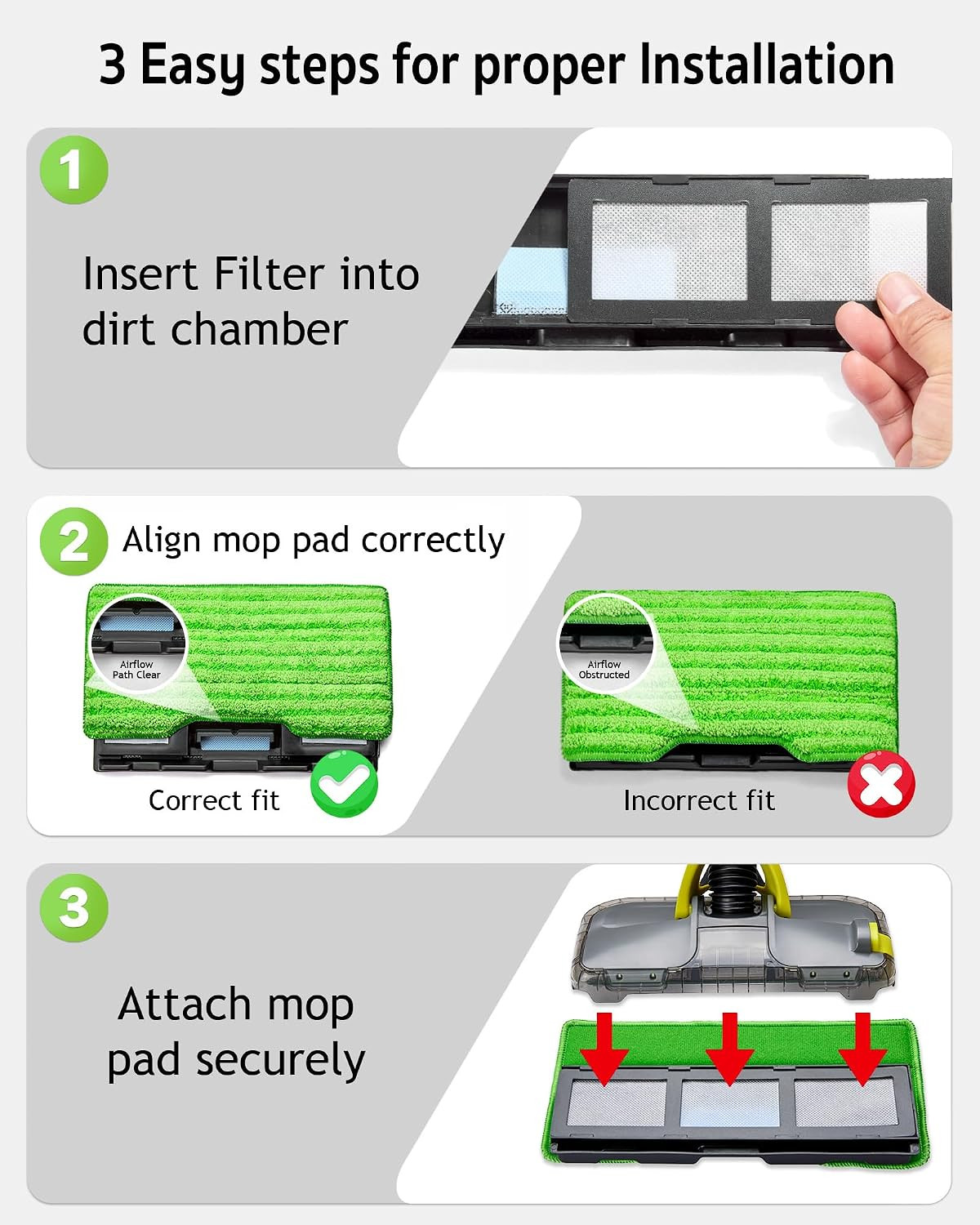 Reusable Mop Replacement Pads Compatible with Shark Vacmop VM252 VM250 VM200, Wa