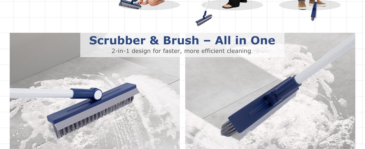 Grout Brush with Long Handle, Grout Cleaner Brush for Tile Floors, Stiff