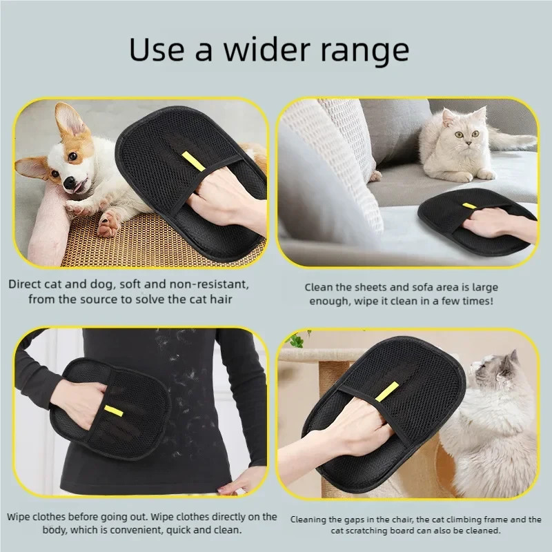 Double-Sided Grooming Gloves for Pets, Removes Pet Fur Hair for Carpets Cleaning