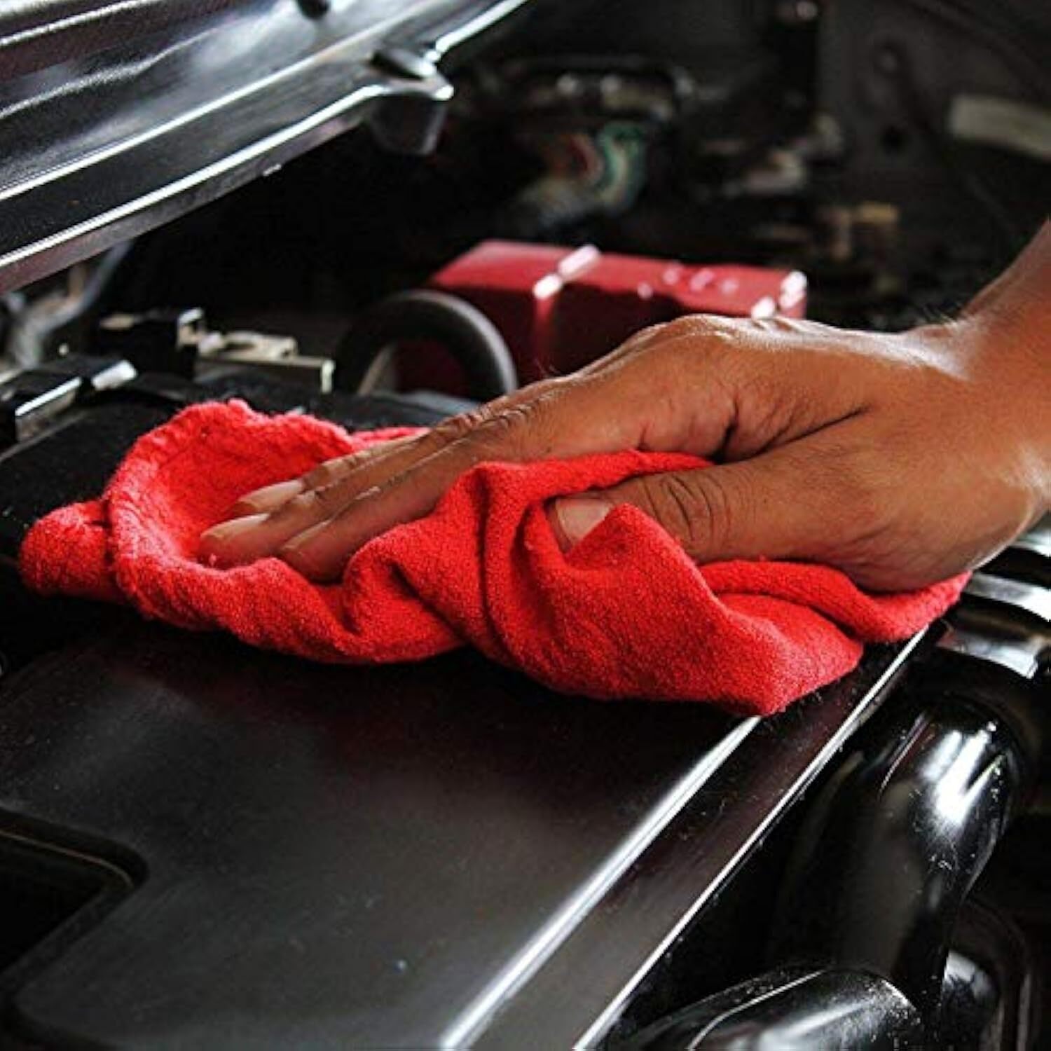 25 Pack Industrial Reusable Red Shop Rag Mechanics Towel 100% Cotton 12″ x 14″