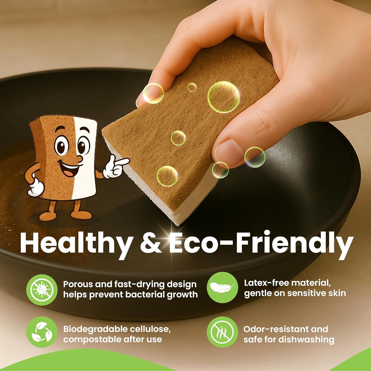 Super Eco Natural Kitchen Sponges Pack of 12, Long Lasting, Sponges for Dishes