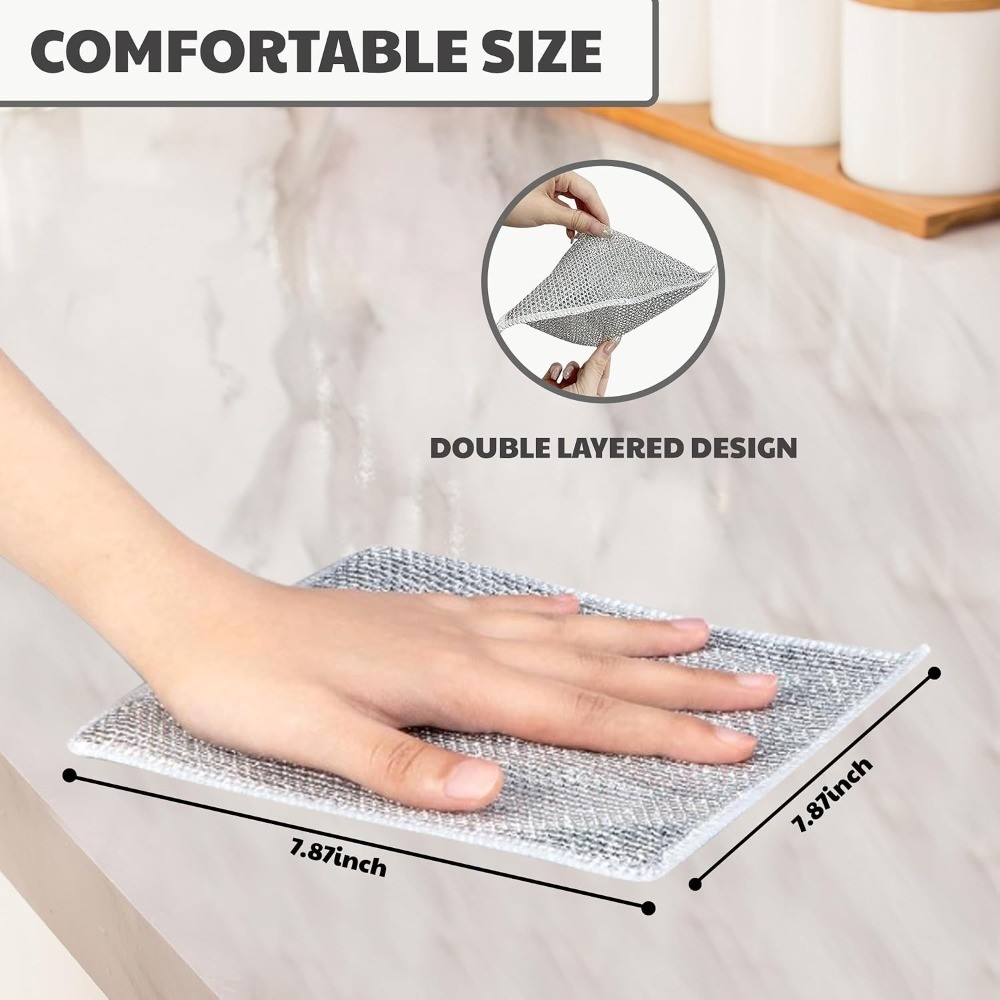 Non Scratch Wire Dishwashing Rag, 10 Pack Double Layer Reusable Wire Dishcloth,