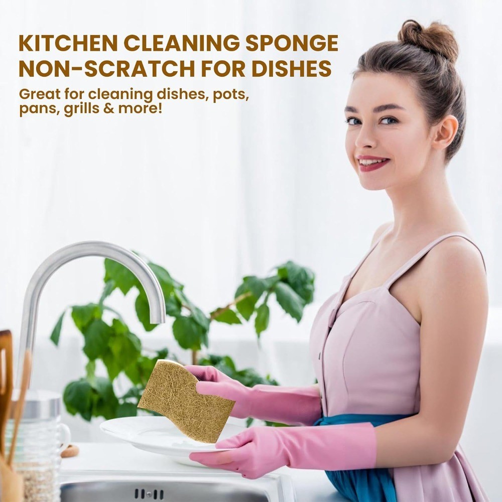 Natural Kitchen Sponge –12-Pack Biodegradable Sponges for Dishes –Compostable