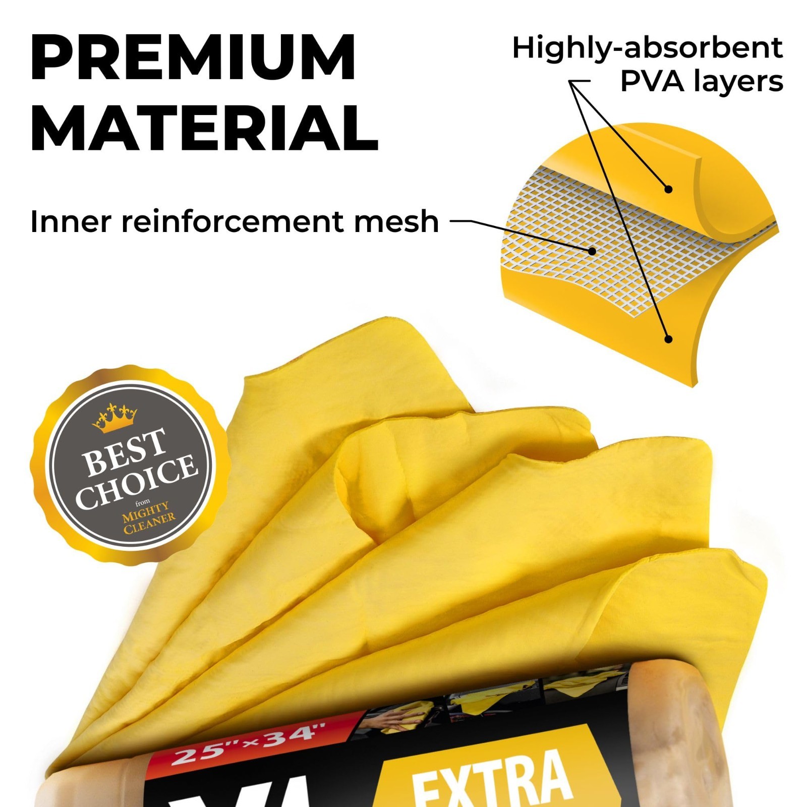 Super Absorbent XL Car Drying Towels 2pk – Reusable Chamois Cloths, Scratch-Free