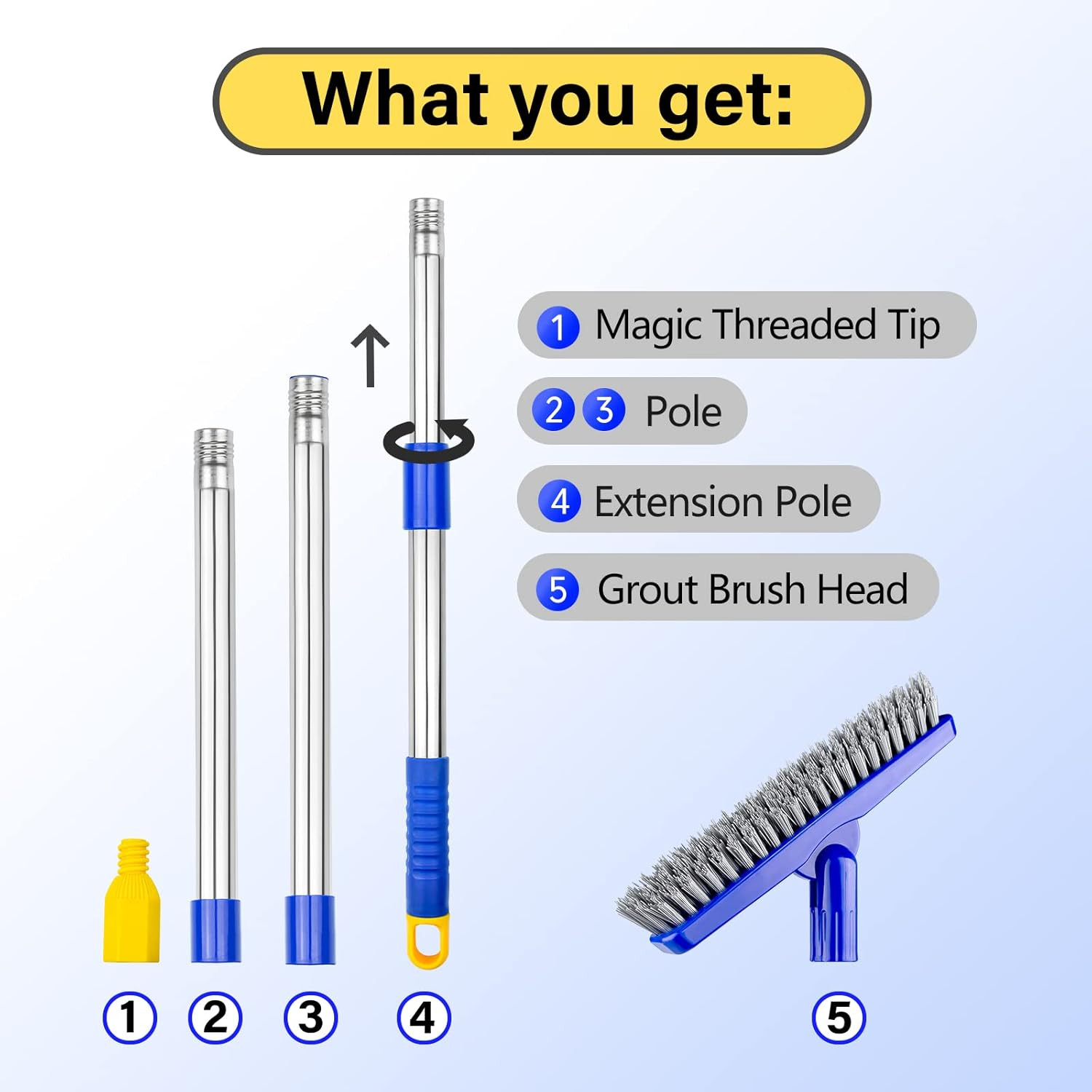 ITTAR Grout Brush with Long Adjustable Handle, Swivel Scrub Brush, V-Shape Grout