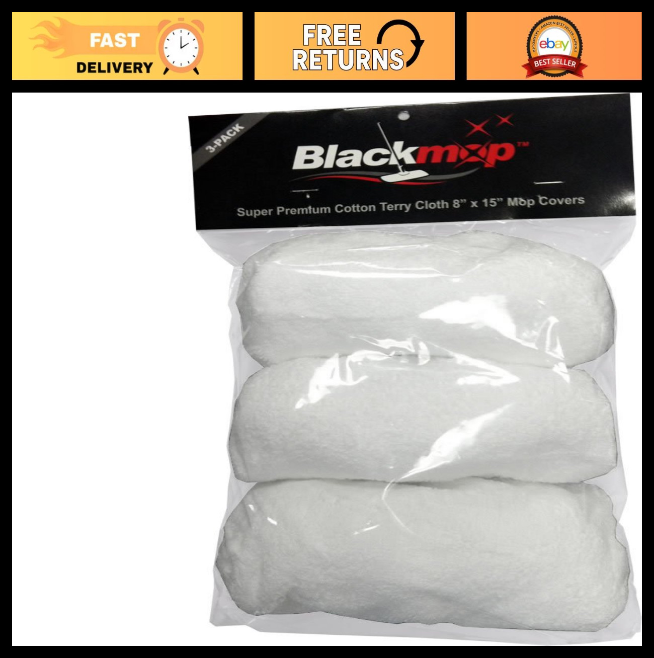 Premium Cotton Terry Cloth Mop Covers – 8″x15″ – 3 Pack for Superior Cleaning