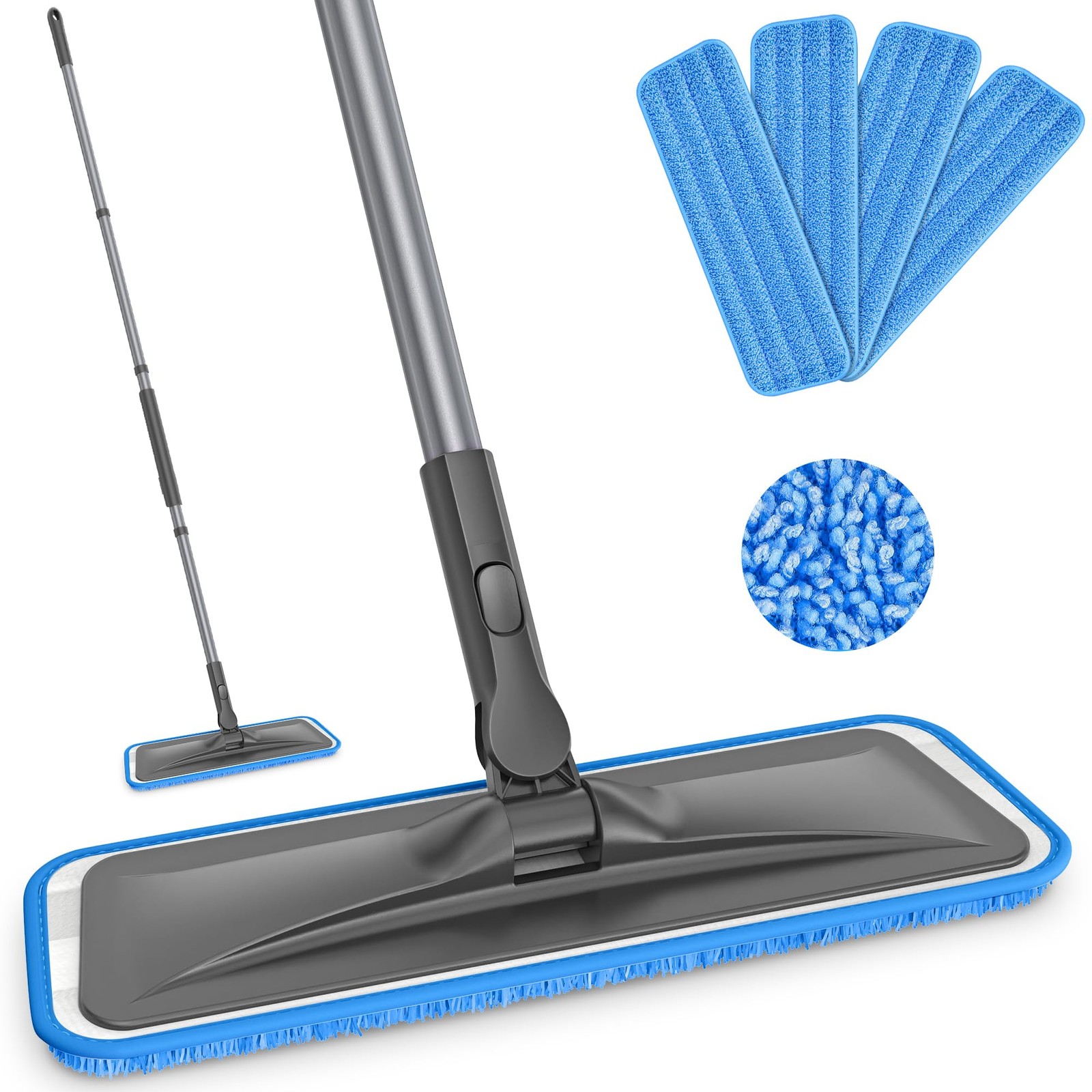 Microfiber Flat Floor Mop For Hardwood Laminate Wood Tile Vinyl With 4 Pads 59″