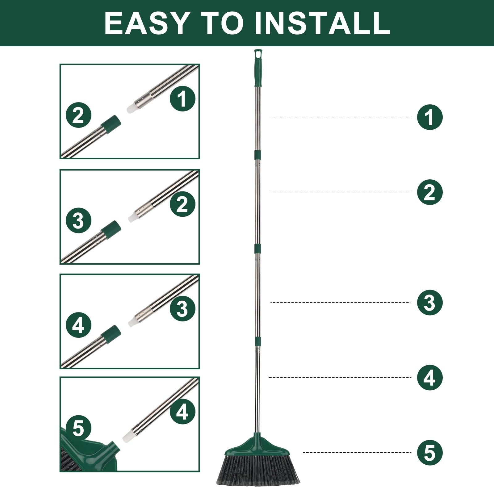 Broom Outdoor Indoor Commercial Broom with 50 inches Long Handle,Perfect for …