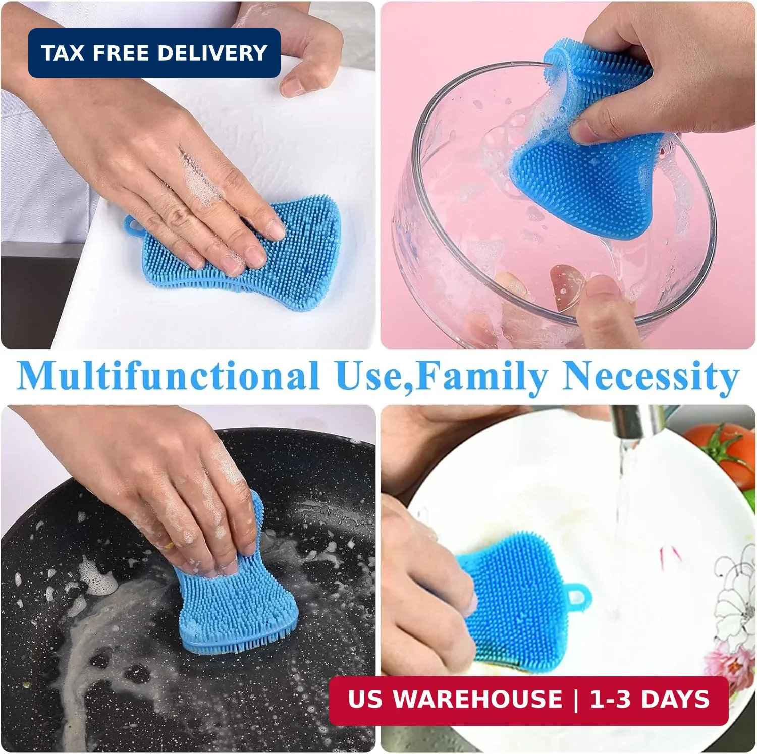 6 PCS Silicone Dish Sponges, Super Durable Safe and Dry Fast Silicone Sponge, Mu