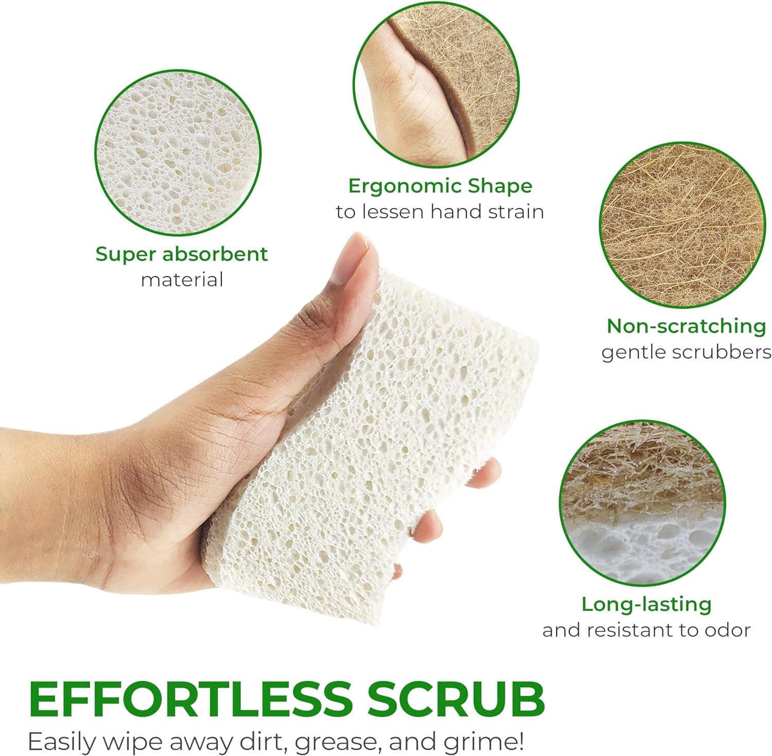 Natural Kitchen Sponge – Biodegradable Compostable Cellulose and Coconut Scrubbe